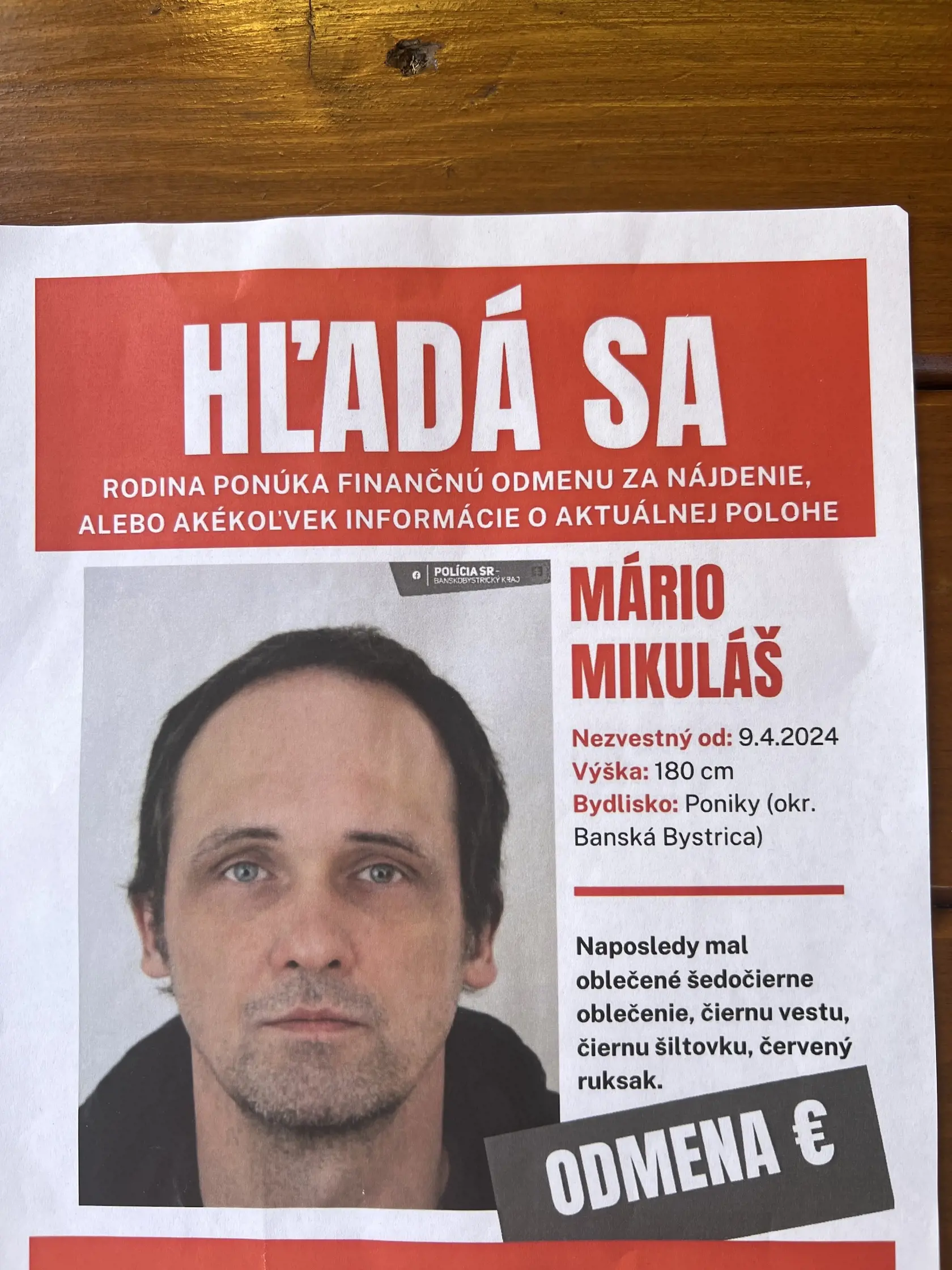 Mário Mikuláš je nezvestný on 9.4. Sú to už tri mesiace.