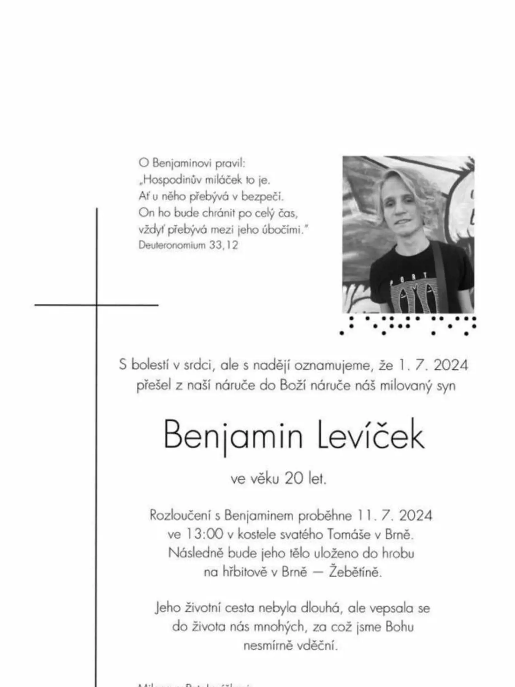 Zomrel český talentovaný nevidiaci hudobník Benjamin Levíček.