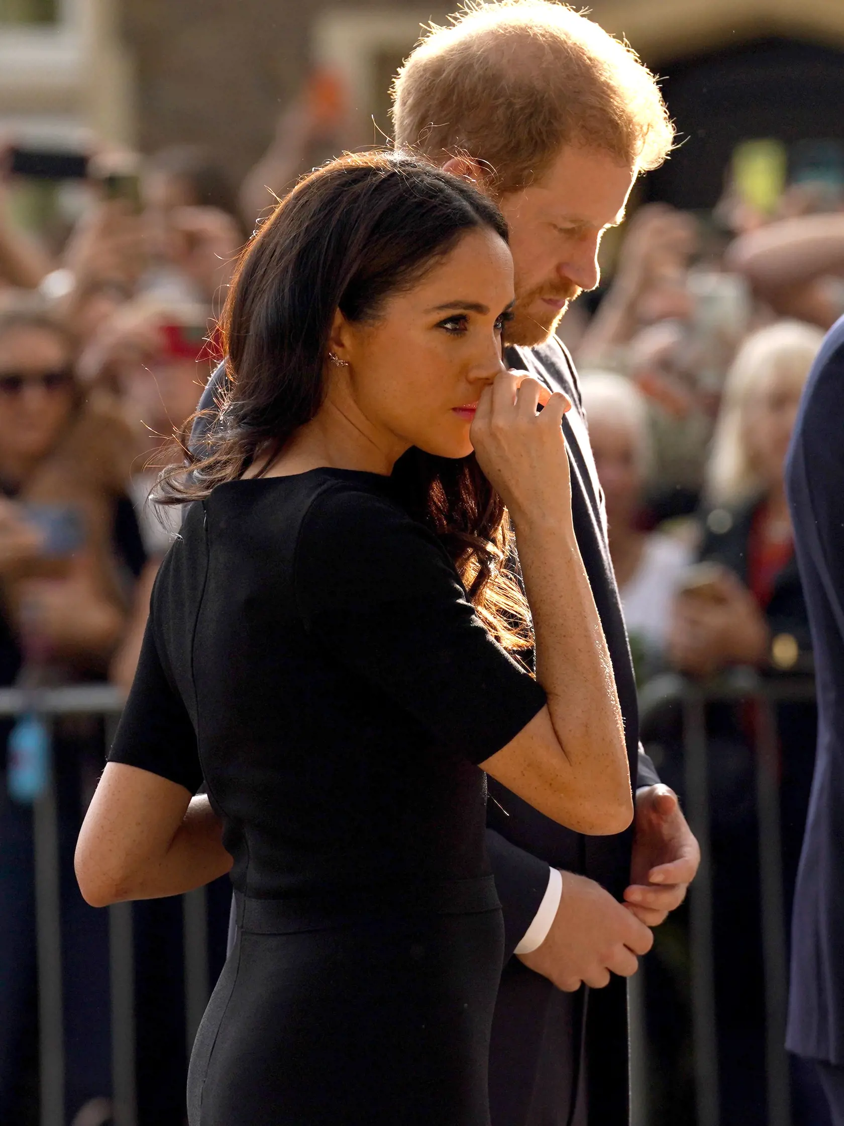 The Prince and Princess of Wales Accompanied By The Duke And Duchess Of Sussex Greet Wellwishers Outside Windsor Castle