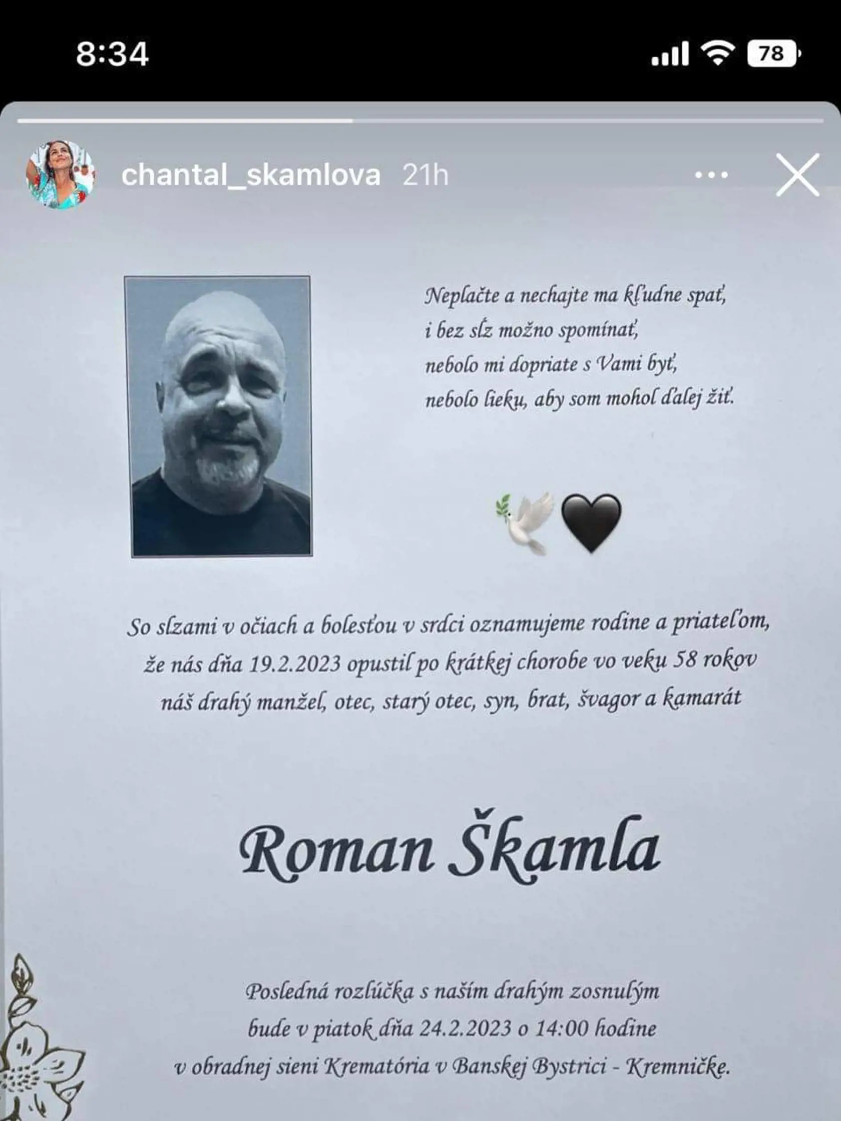 Roman Škamla zomrel náhle po krátkej chorobe.
