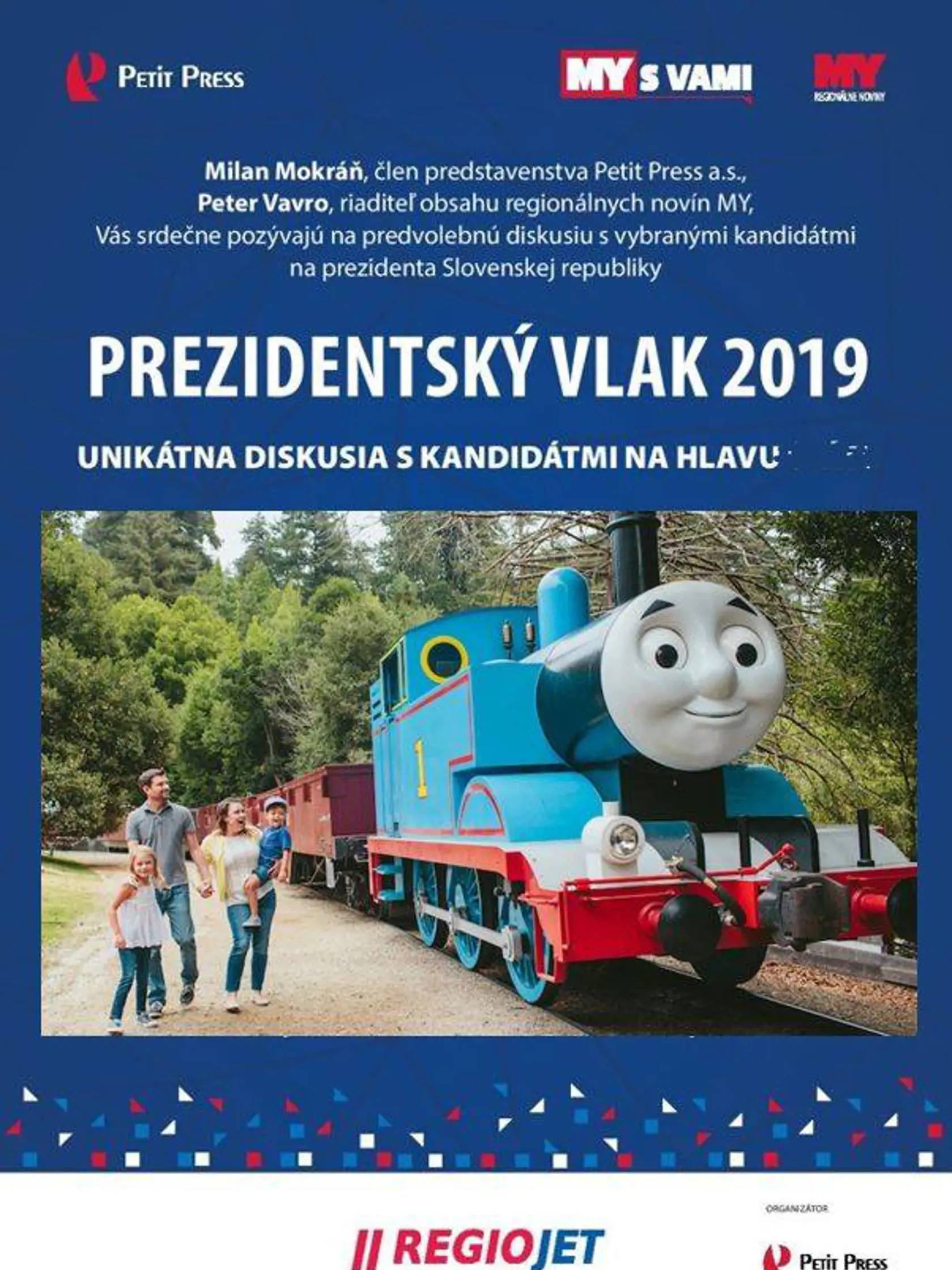 Tento "plagát" láka na stretnutie s kandidátmi vo vlaku.
