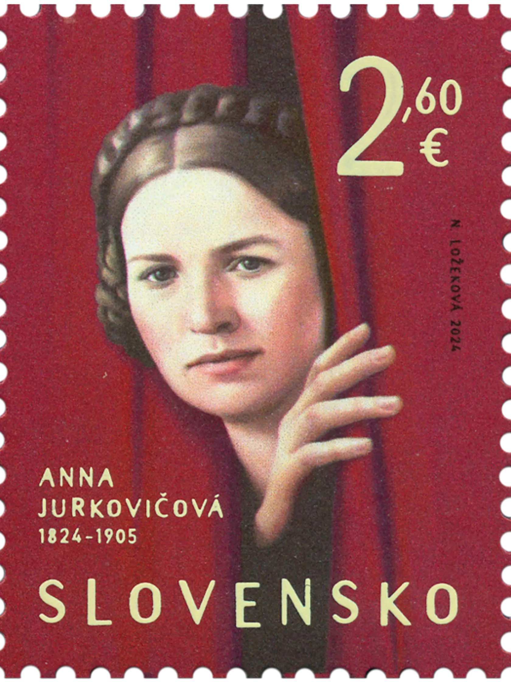Slovenská pošta dnes, 5. apríla, vydáva novú poštovú známku zo série Osobnosti, na ktorej je prvá slovenská ochotnícka herečka, vychádzajúca spoza divadelnej opony - Anna Jurkovičová (1824 - 1905).