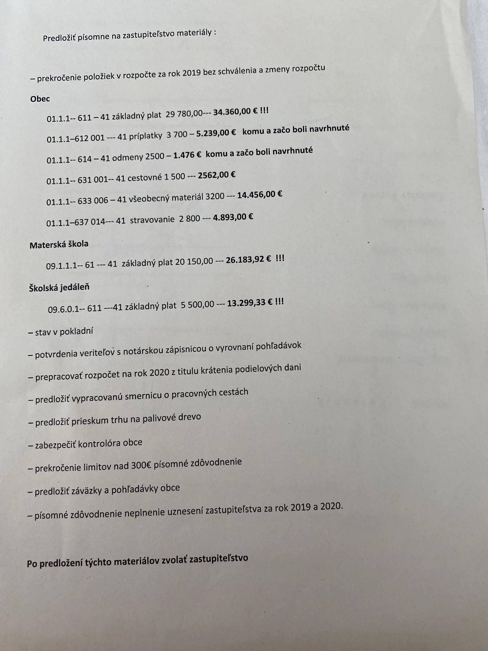 Požiadavky od poslancov Vyšného Mirošova (okres Svidník) adresované starostovi Michalovi Petraníkovi.