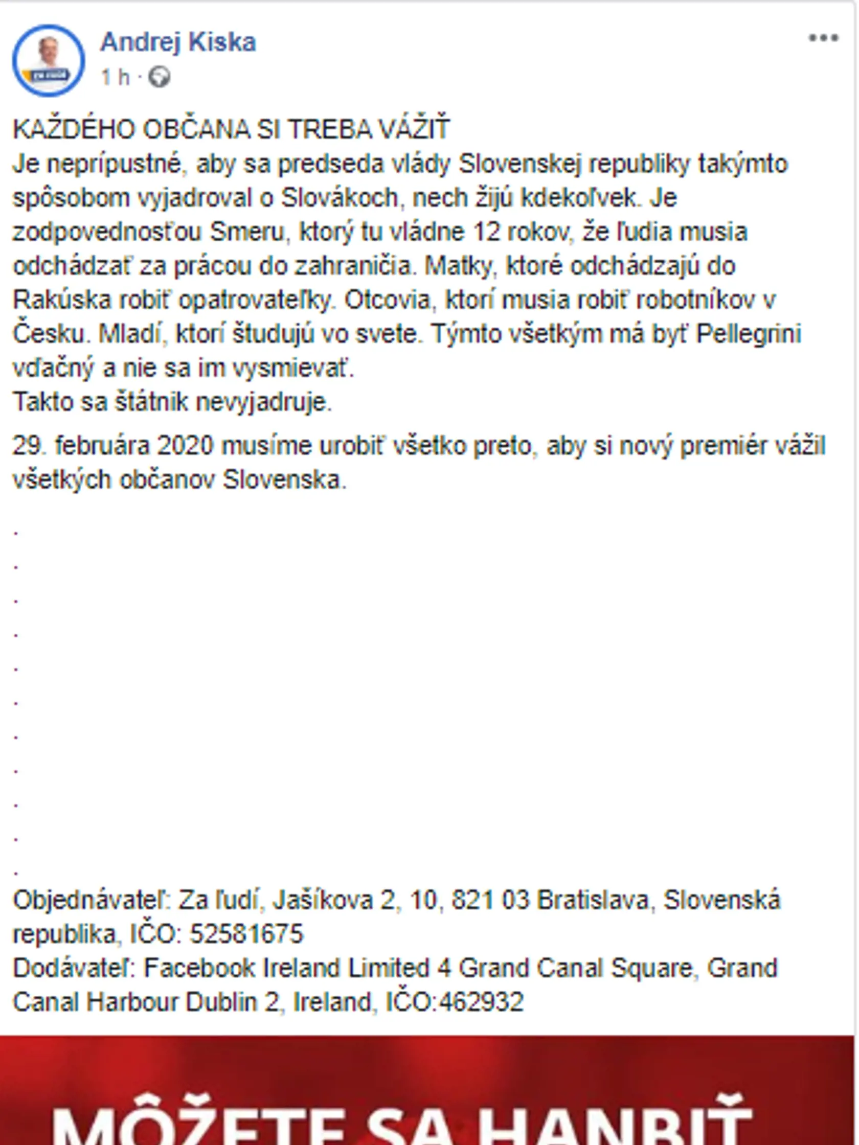 Andrej Kiska posiela premiérovi Pellegrinimu drsný odkaz.