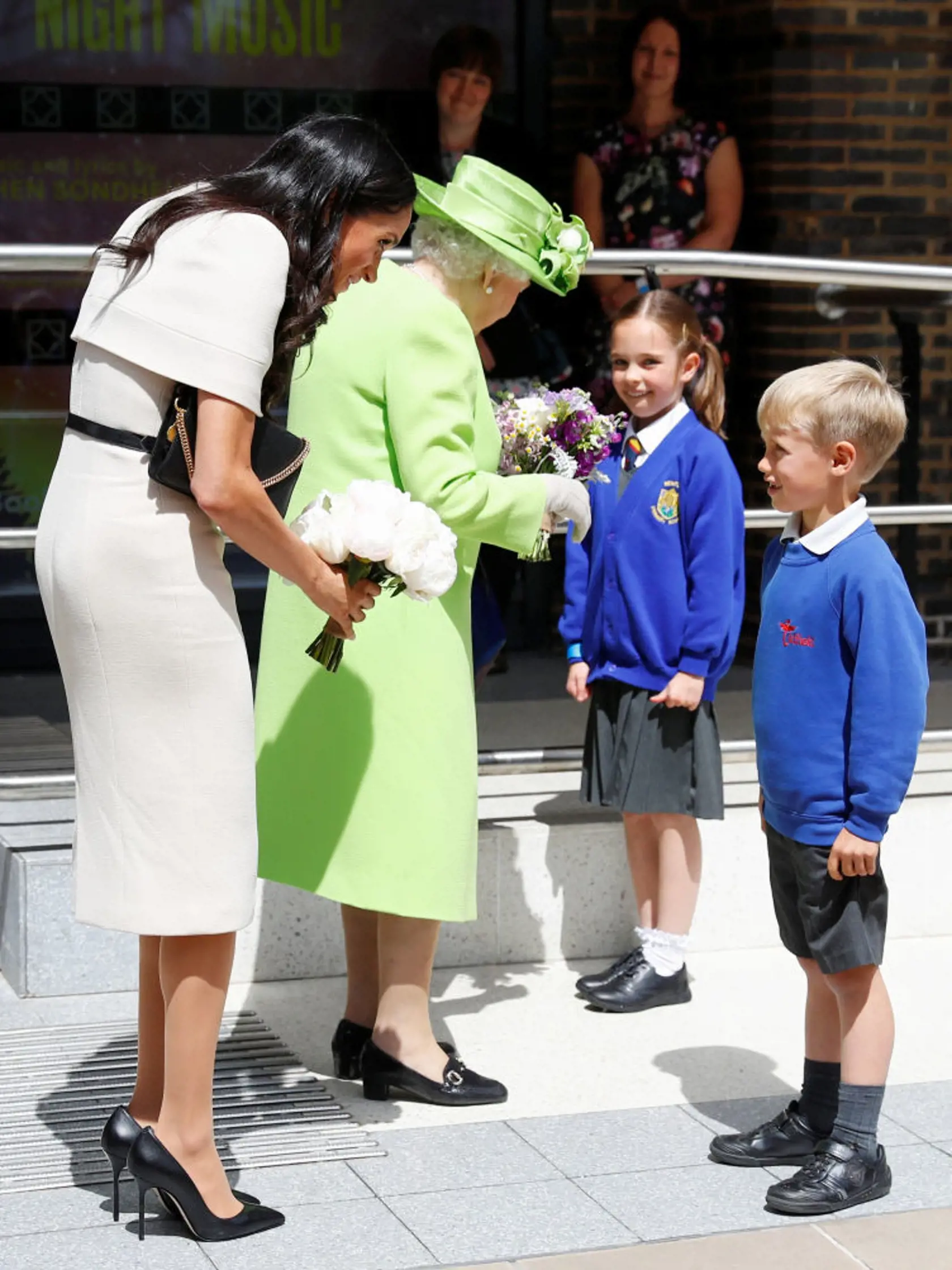 CHESTER, ENGLAND - JUNE 14:  Queen Elizabeth II and Meghan, Duchess of Sussex visit the Storyhouse to Chester Town Hall on June 14, 2018 in Chester, England. Meghan Markle married Prince Harry last month to become The Duchess of Sussex and this is her first engagement with the Queen. During the visit the pair will open a road bridge in Widnes and visit The Storyhouse and Town Hall in Chester.  (Photo by Phil Noble - WPA Pool/Getty Images)