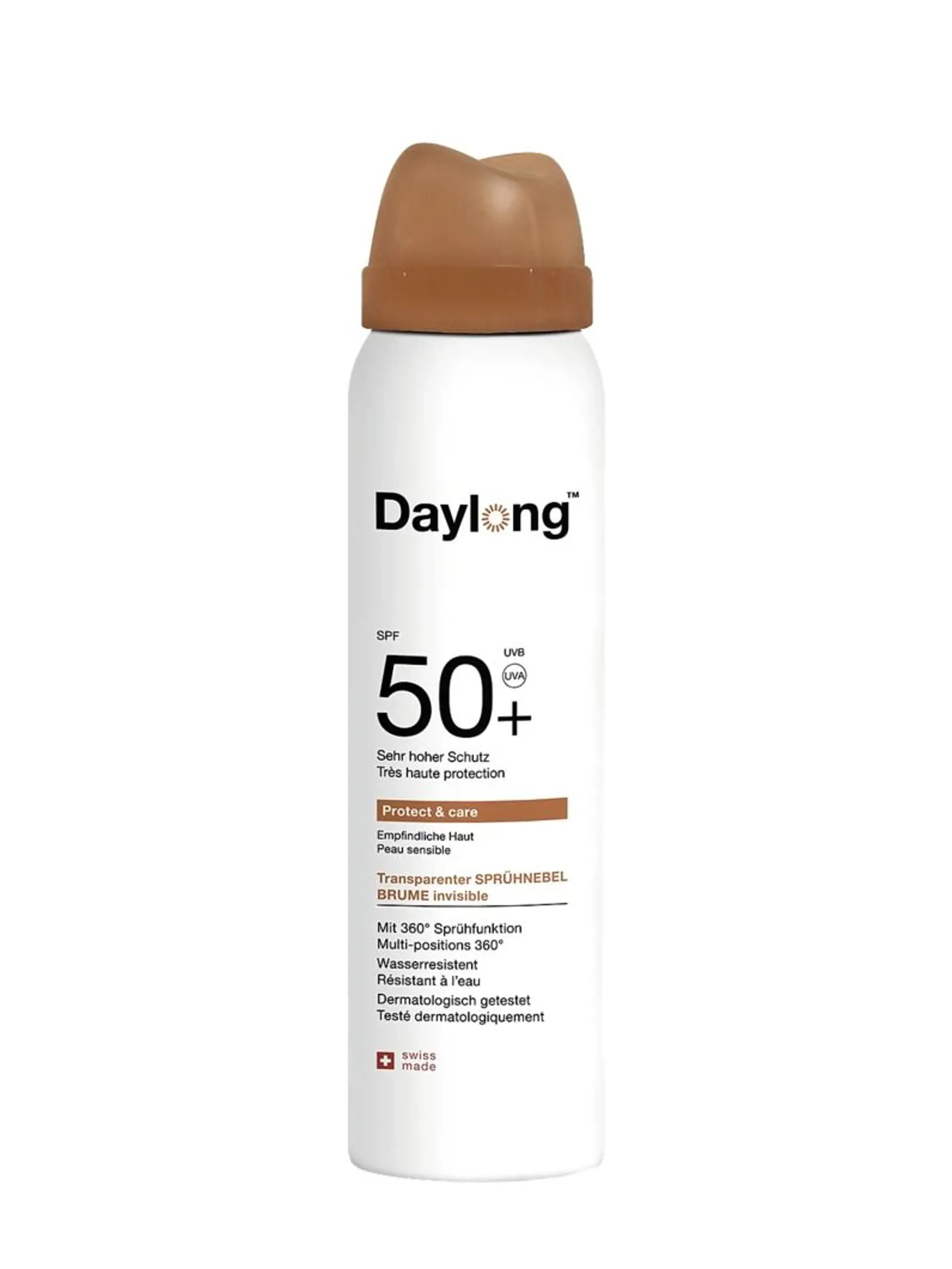 Protect&Care Transparentný aerosol SPF 50+ s aplikáciou 360°, Daylong,  23,90 €