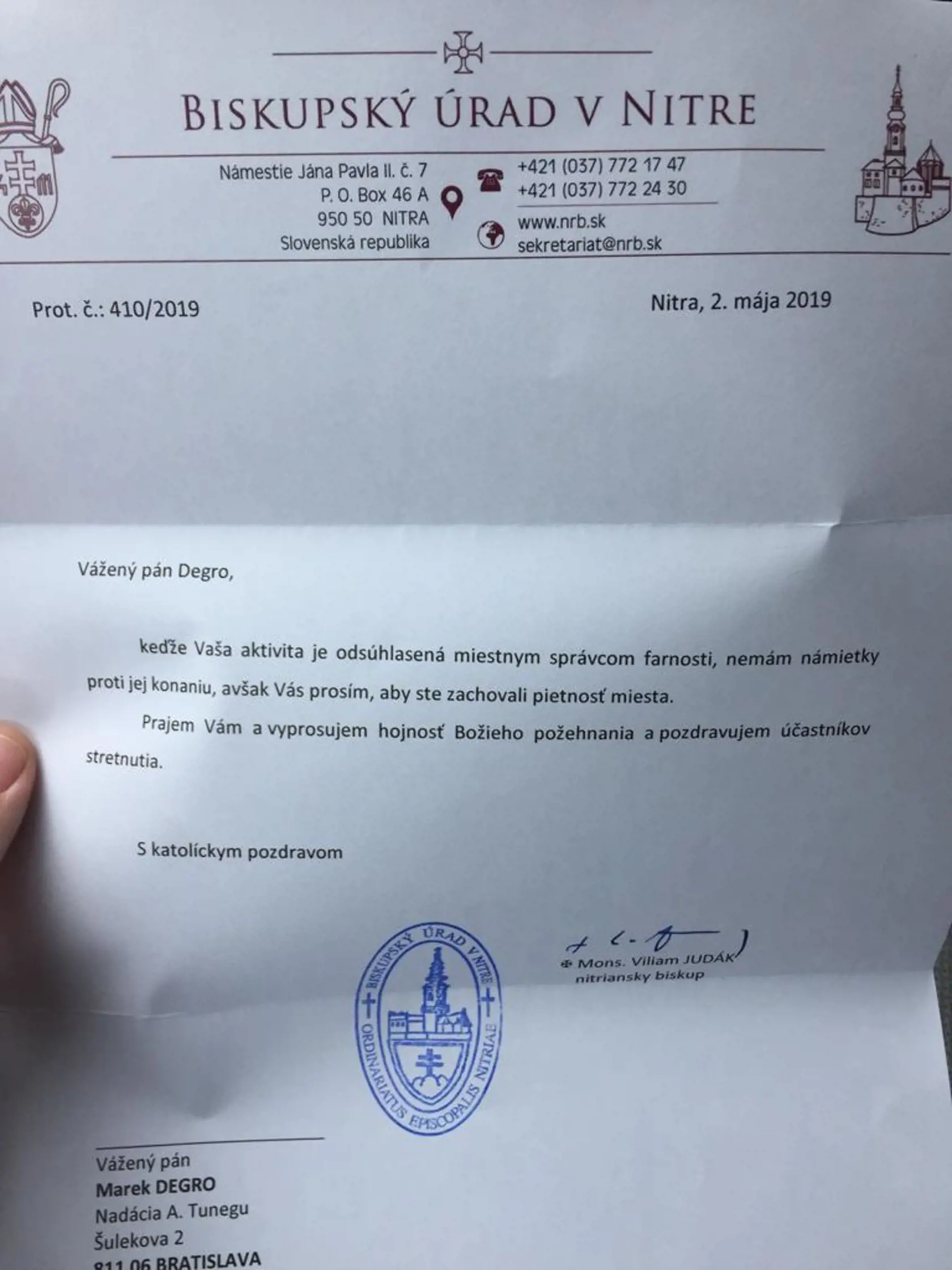 So súhlasom biskupa: Proti spomínanej aktivite nemal nitriansky biskup žiadne námietky.