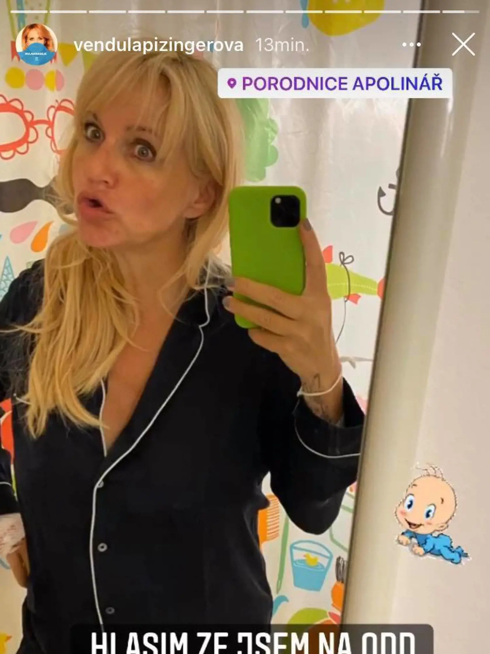 Vendula Pizingerová v pôrodnici. Rodila cisárskym rezom.