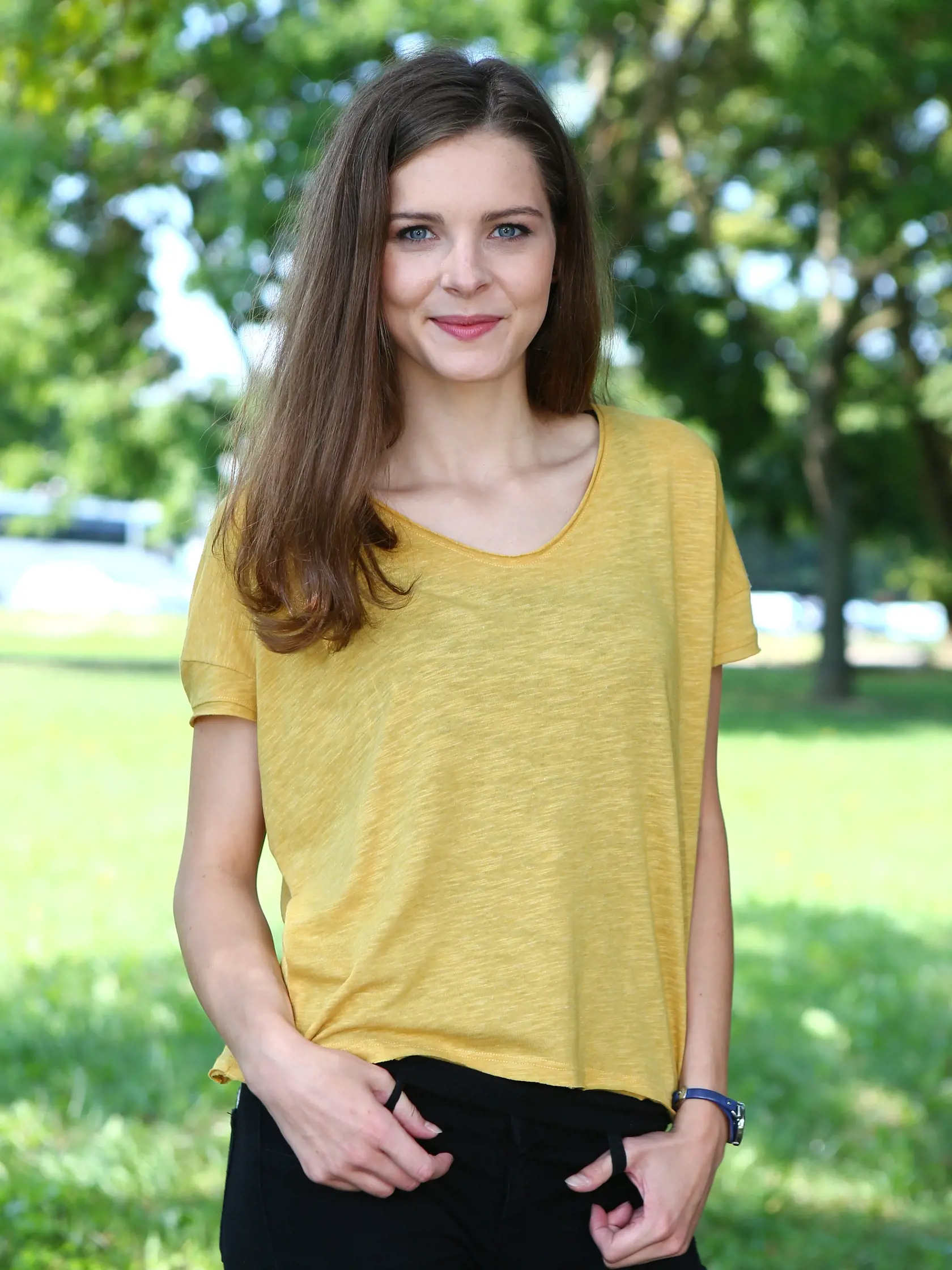 Nakrucanie noveho TV serialu televizie JOJ pod nazvom Prava tvar. Na snímke je herecka Monika Horvathova.