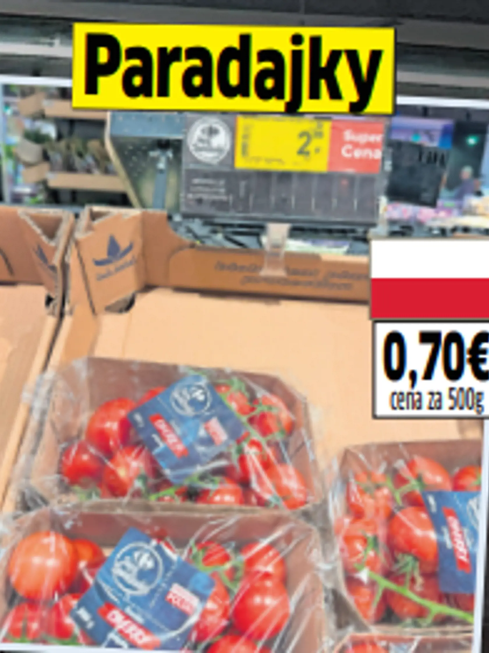 Pol kila cherry rajčín nás v Poľsku vyšlo len na 70 centov. U nás sa cena pohybuje kolo 2 eur.