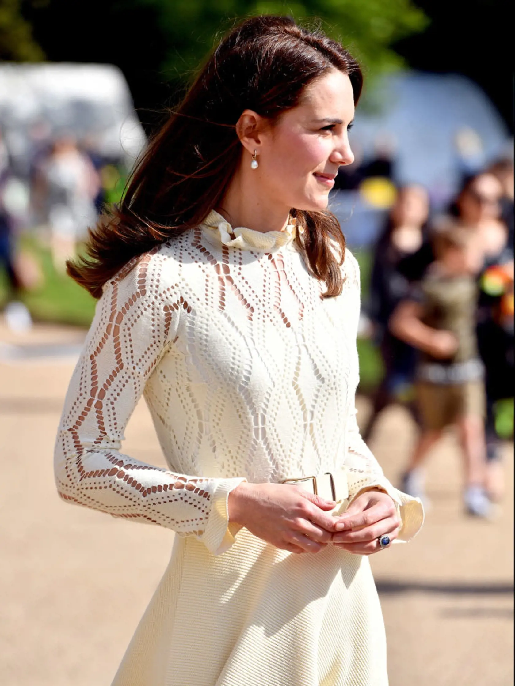 LONDON, UNITED KINGDOM - MAY 13: Catherine, Duchess of Cambridge is seen as they host a tea party in the grounds of Buckingham Palace to honour the children of those who have died serving in the armed forces on May 13, 2017 in London, England. (Photo by Andrew Parsons - WPA Pool/Getty Images)