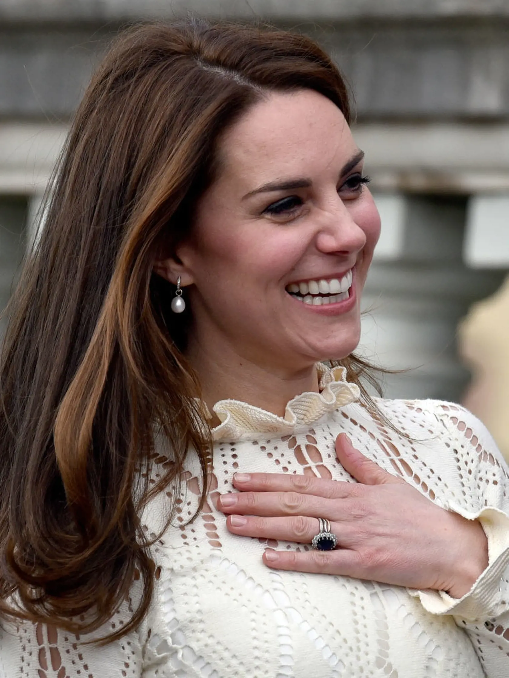 LONDON, UNITED KINGDOM - MAY 13: Catherine, Duchess of Cambridge as they host a tea party in the grounds of Buckingham Palace to honour the children of those who have died serving in the armed forces on May 13, 2017 in London, England. (Photo by Andrew Parsons - WPA Pool/Getty Images)