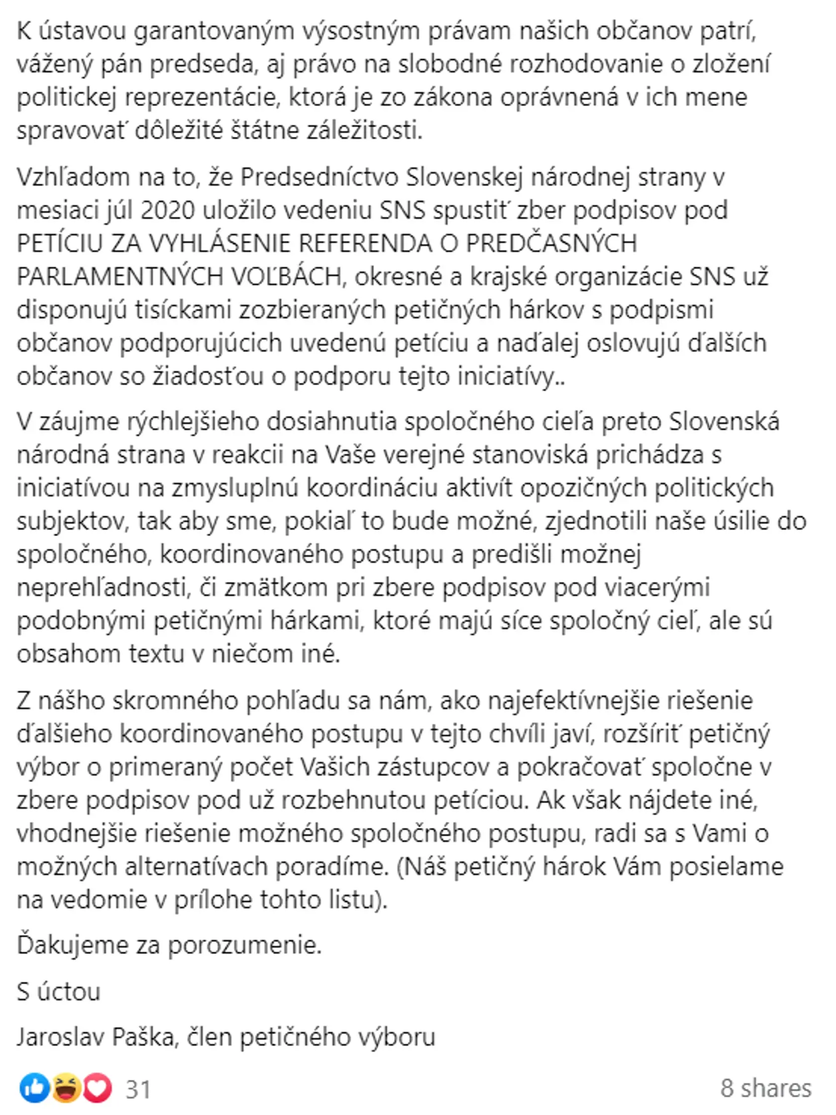 SNS poslalo Smeru a Hlasu list, v ktorom žiadajú ich spoluprácu.
