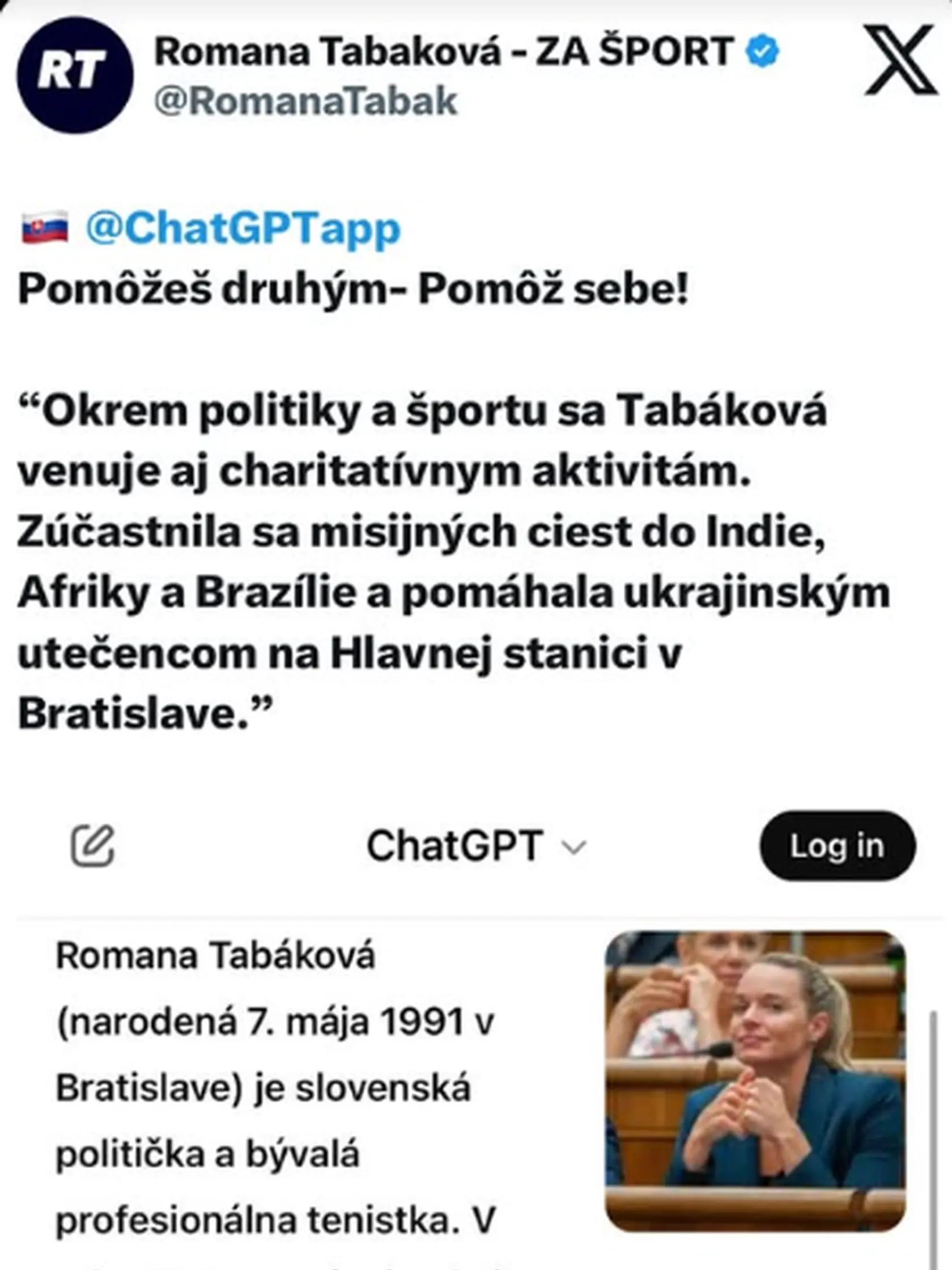 Okrem červených šiat Tabaková sa pochválila životopisom, ktorý jej vytvorila umelá inteligencia. 