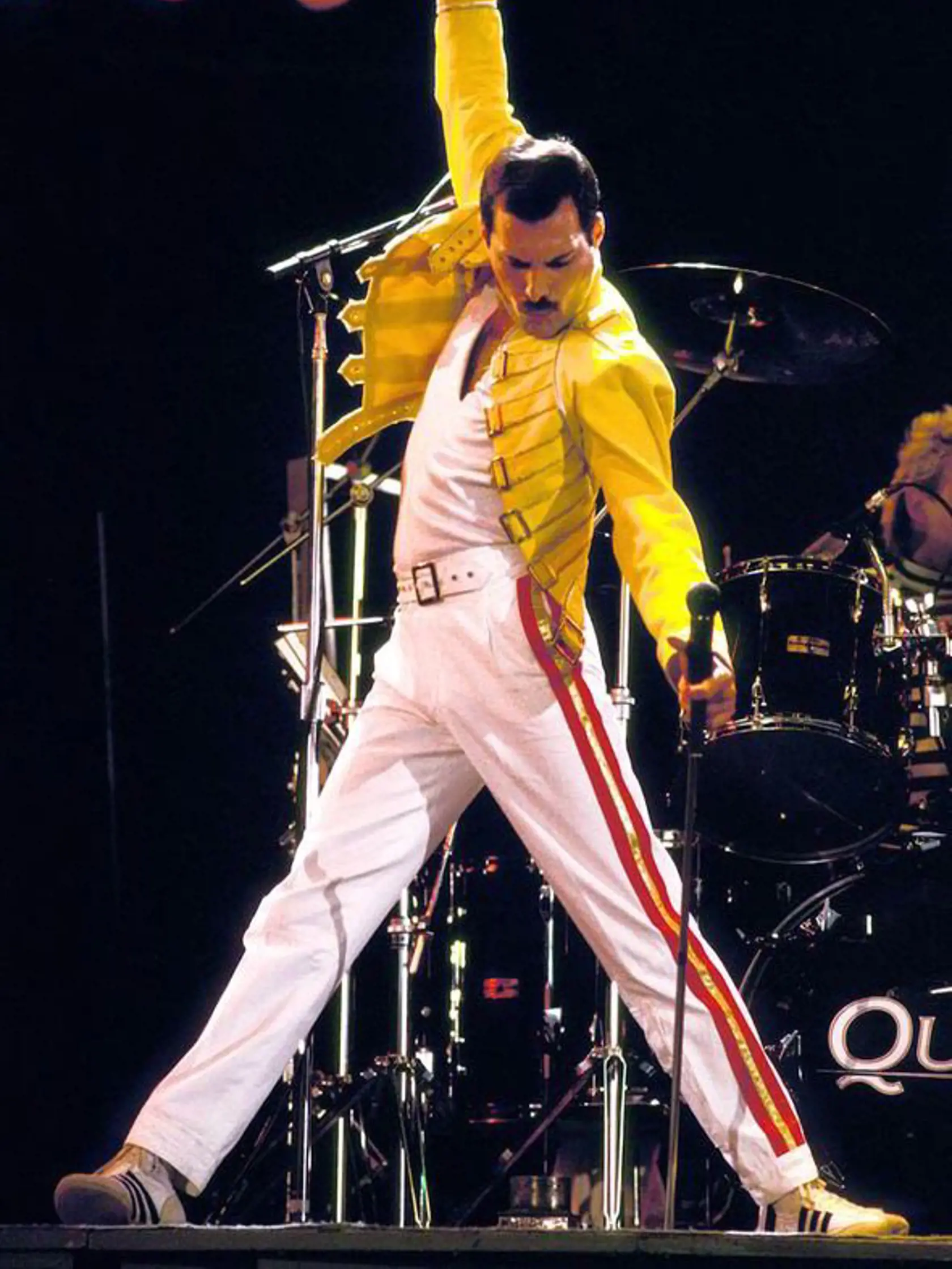Freddie Mercury v roku 1985 na koncerte Live Aid vo Wembley.