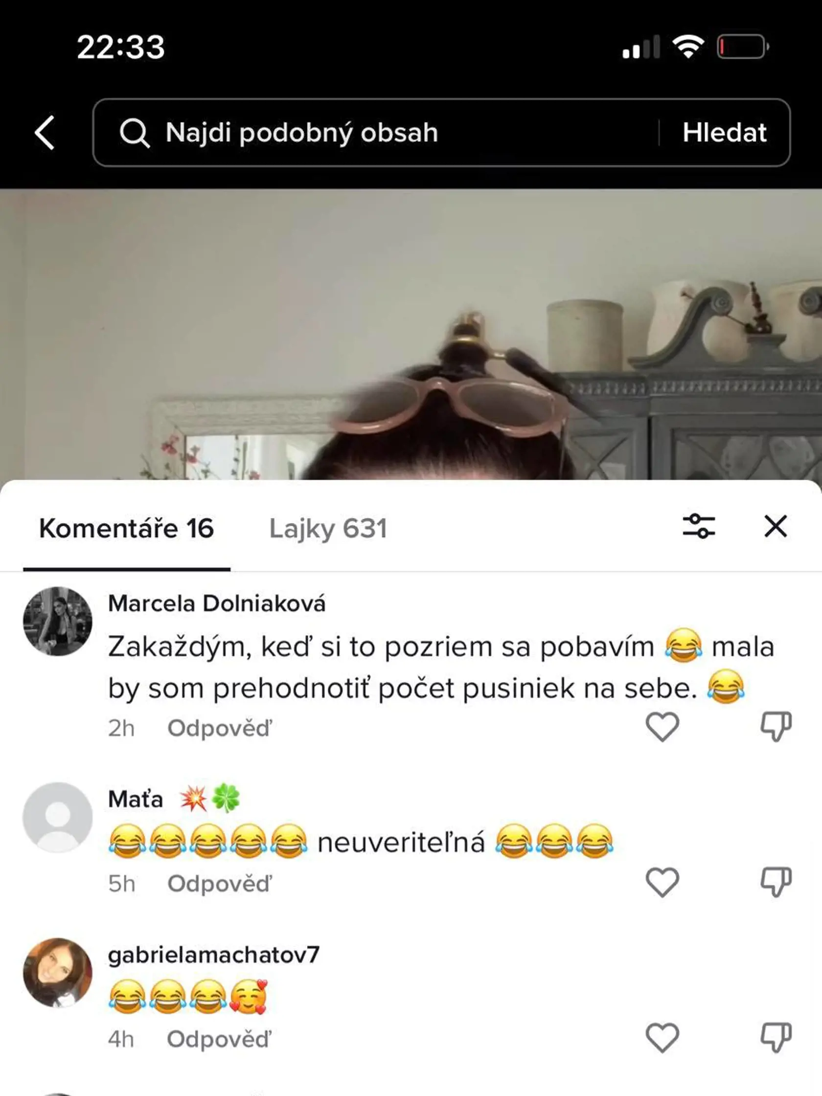 Reakcia Marcely na vlastnú paródiu