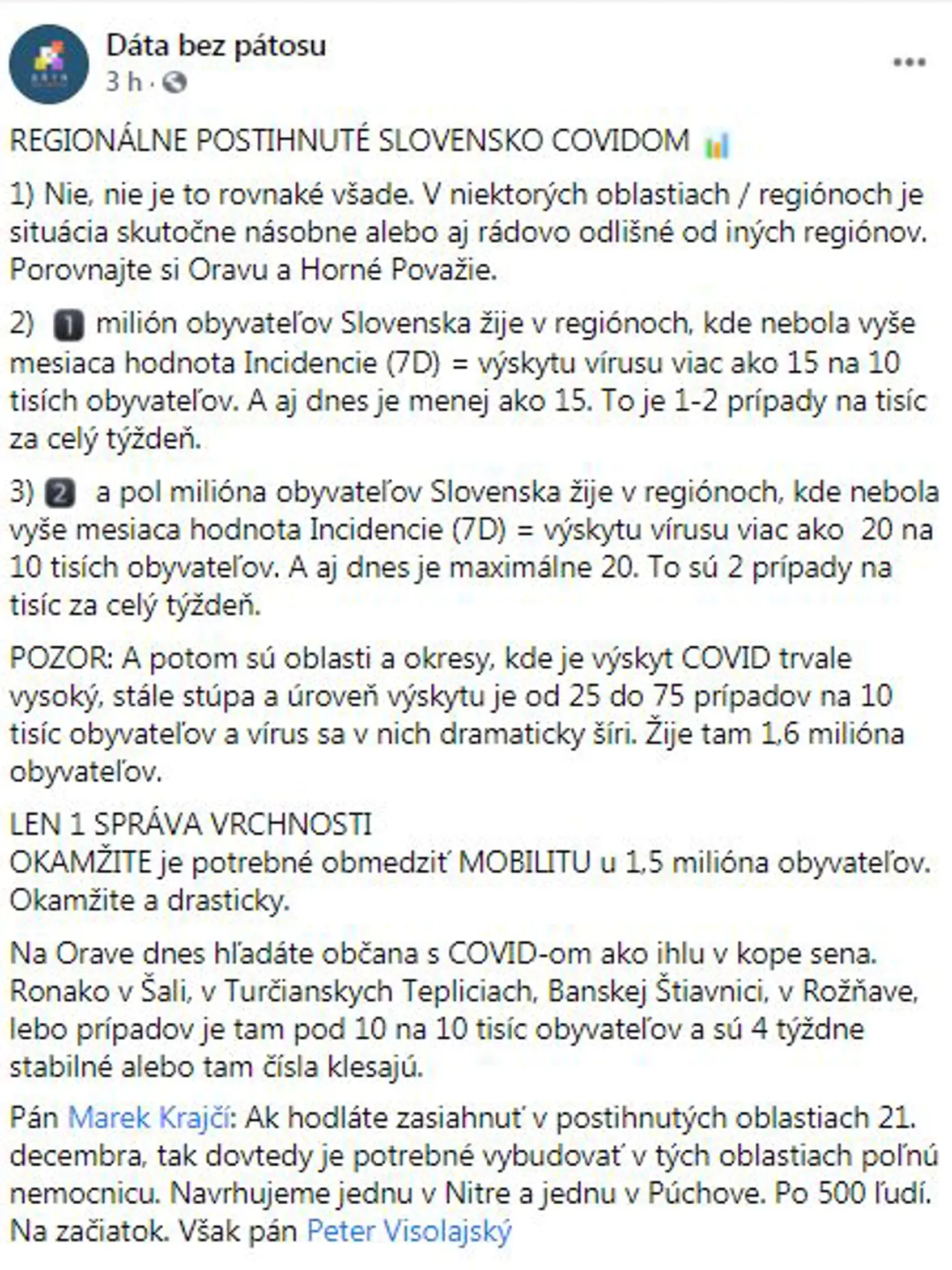 Celý status projektu Dáta bez pátosu k aktuálnej situácii.