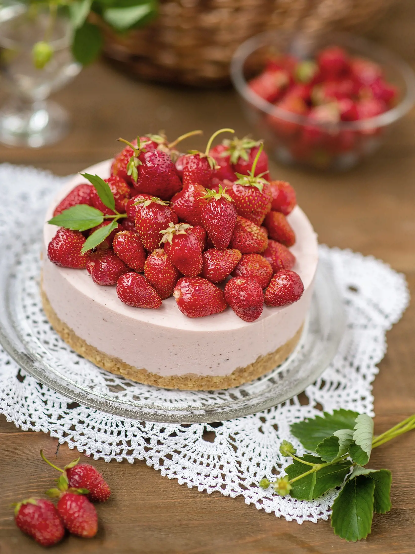 Nepečený jahodový cheesecake