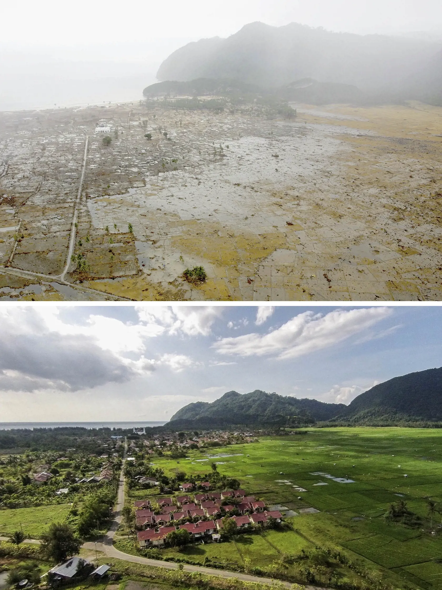 FOTO PRED A PO: Ničivé tsunami z roku 2004, ktoré zasiahlo Indonéziu.