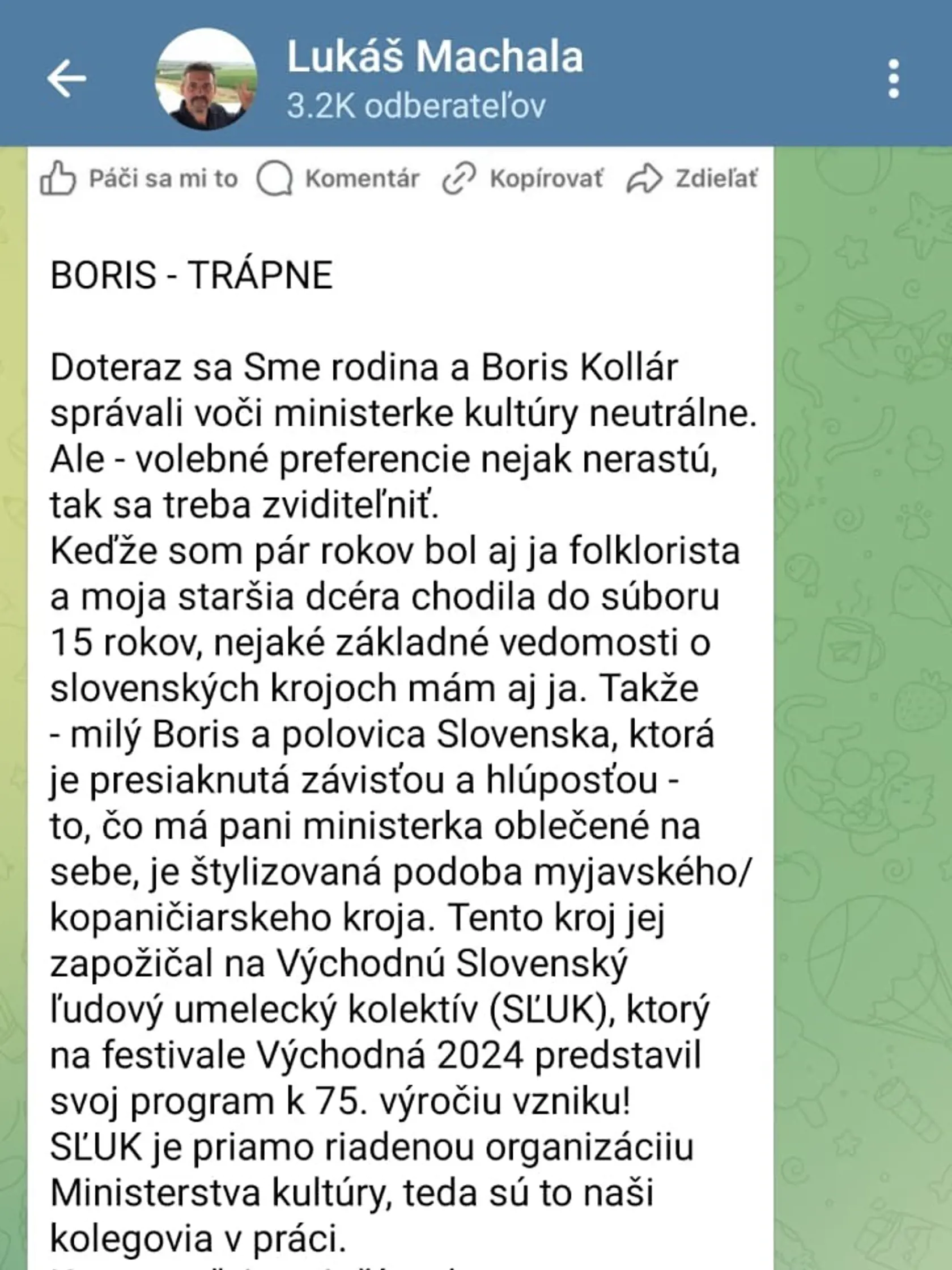 Machalov status adresovaný Kollárovi.