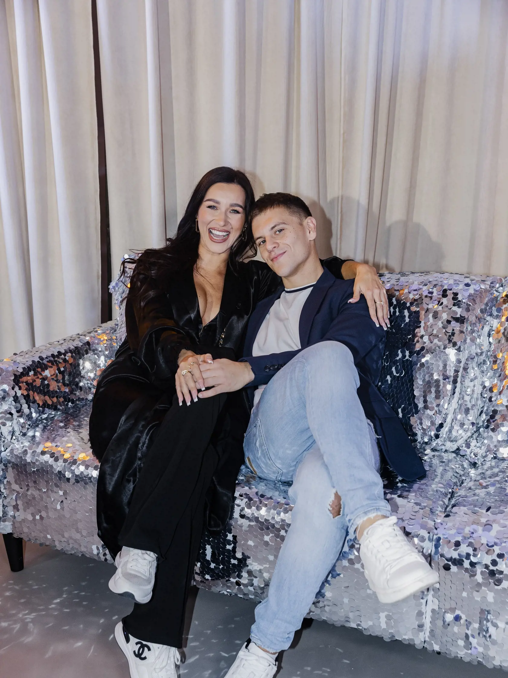 Na snímke Bianka Rumanová a Filip Jovanovič počas predstavenia poroty a tanečných párov súťaže TV Markíza Let´s Dance 2023.
