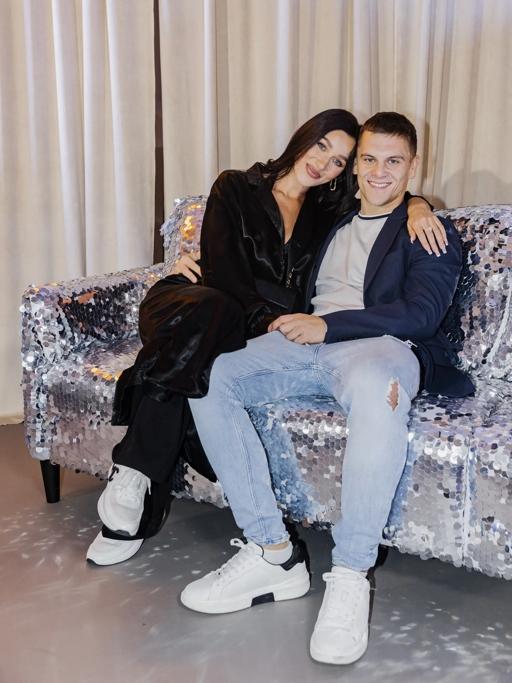 Na snímke Bianka Rumanová a Filip Jovanovič počas predstavenia poroty a tanečných párov súťaže TV Markíza Let´s Dance 2023.