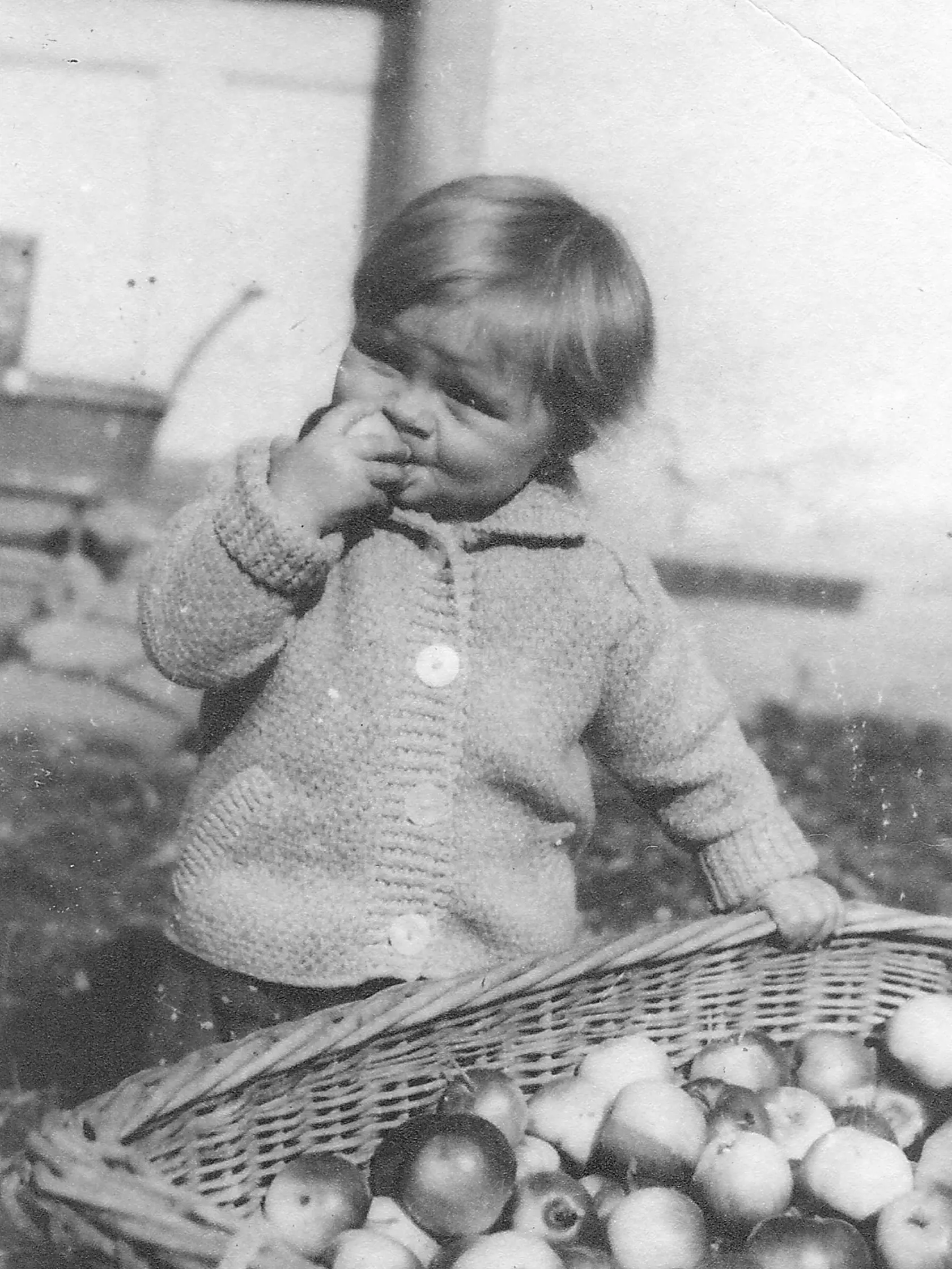 Herečka ako malé dievčatko. Povedala nám: "Tam ako asi 2-ročná vyjedám jablká z veľkého koša na dvore mojej prastarej mamy. Takže asi tam sa to zrodilo..."