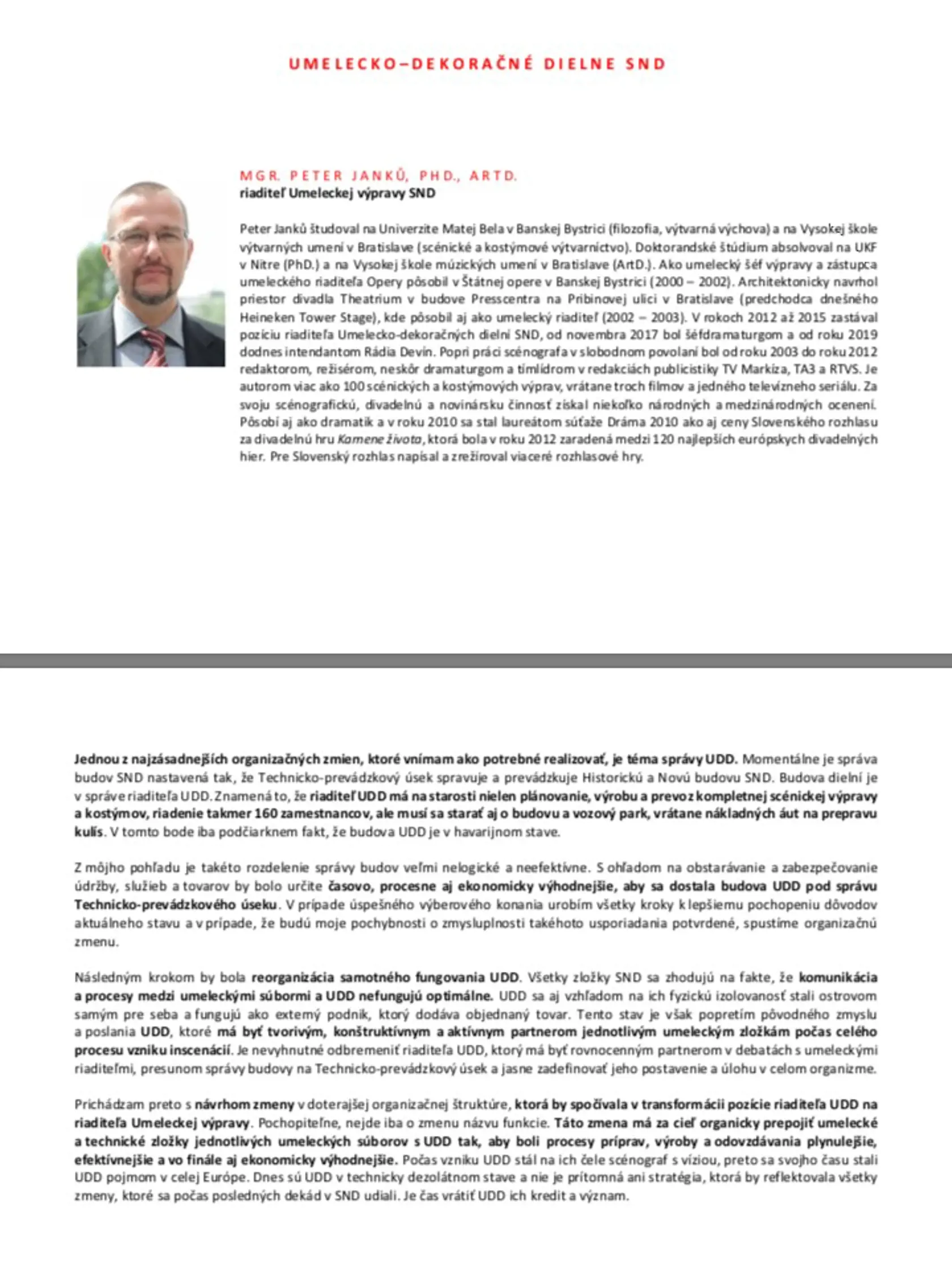 Projekt druhého kandidáta na post generálneho riaditeľa SND Mateja Drličku