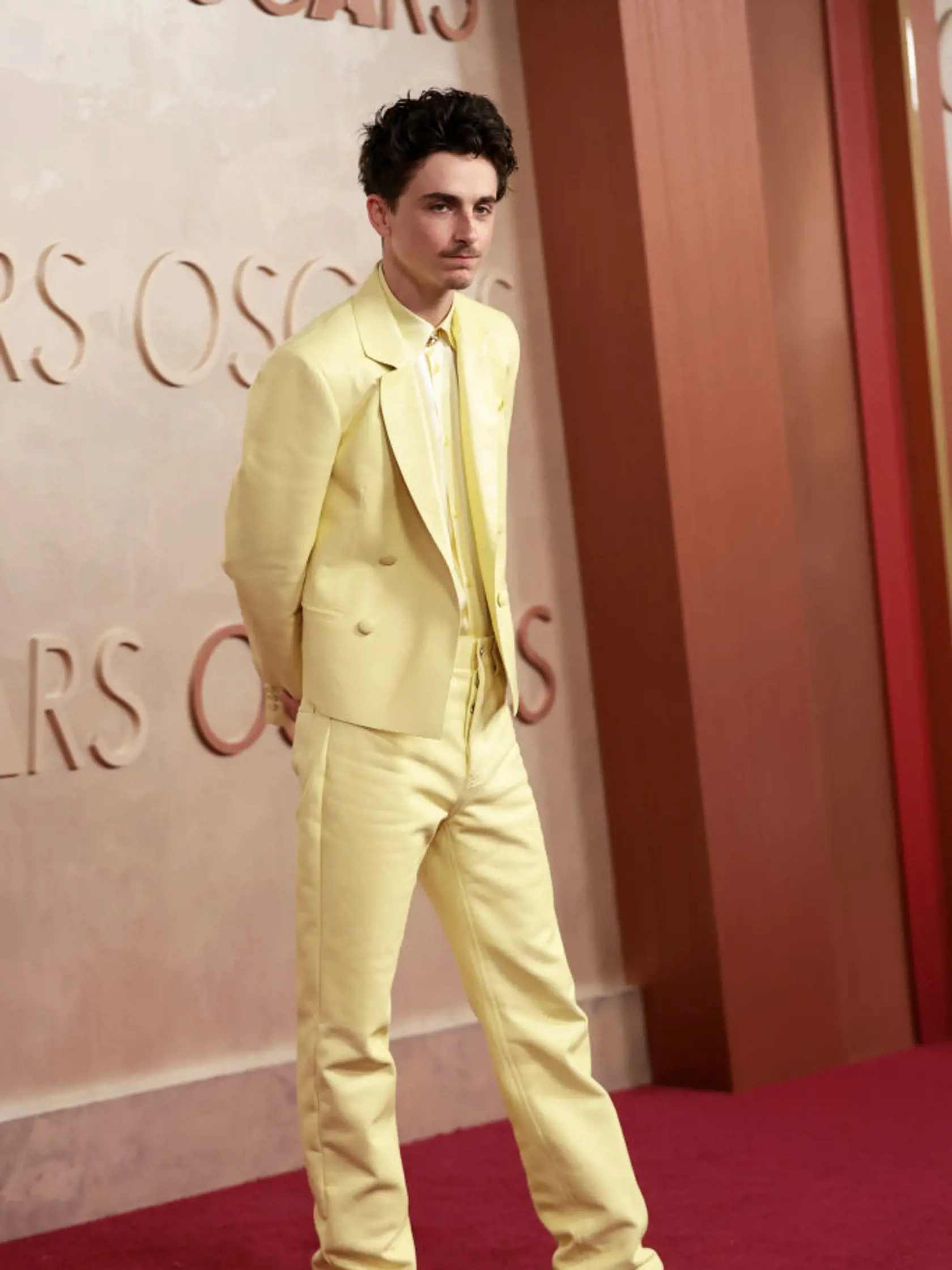 Herec Timothée Chalamet zvolil monochromatický oblek žltej farby akoby vzlietol od slnka ako Ikaros.