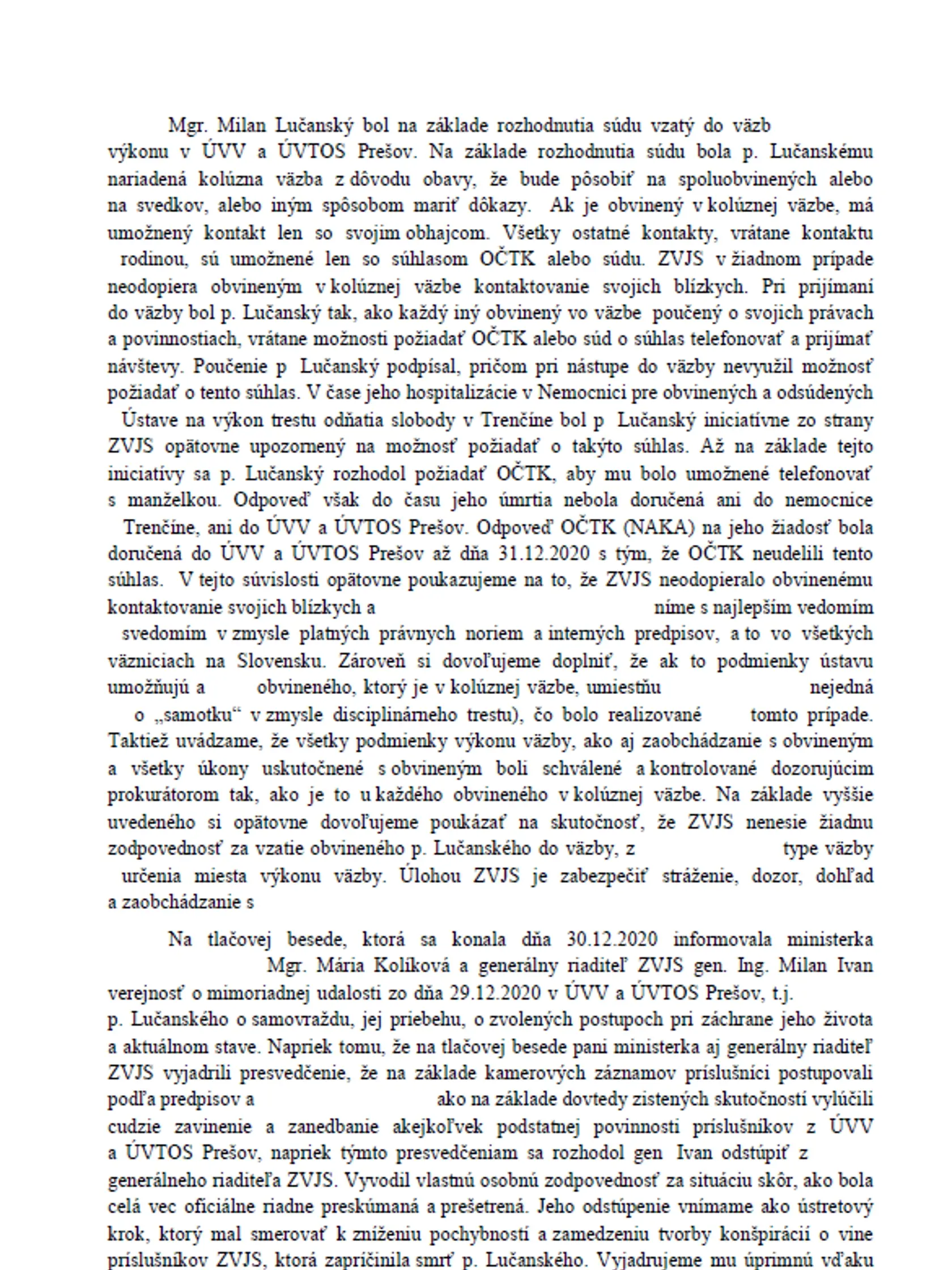 Pracovníci ZVJS napísali otvorený lis ohľadom prípadu smrti Lučanského.