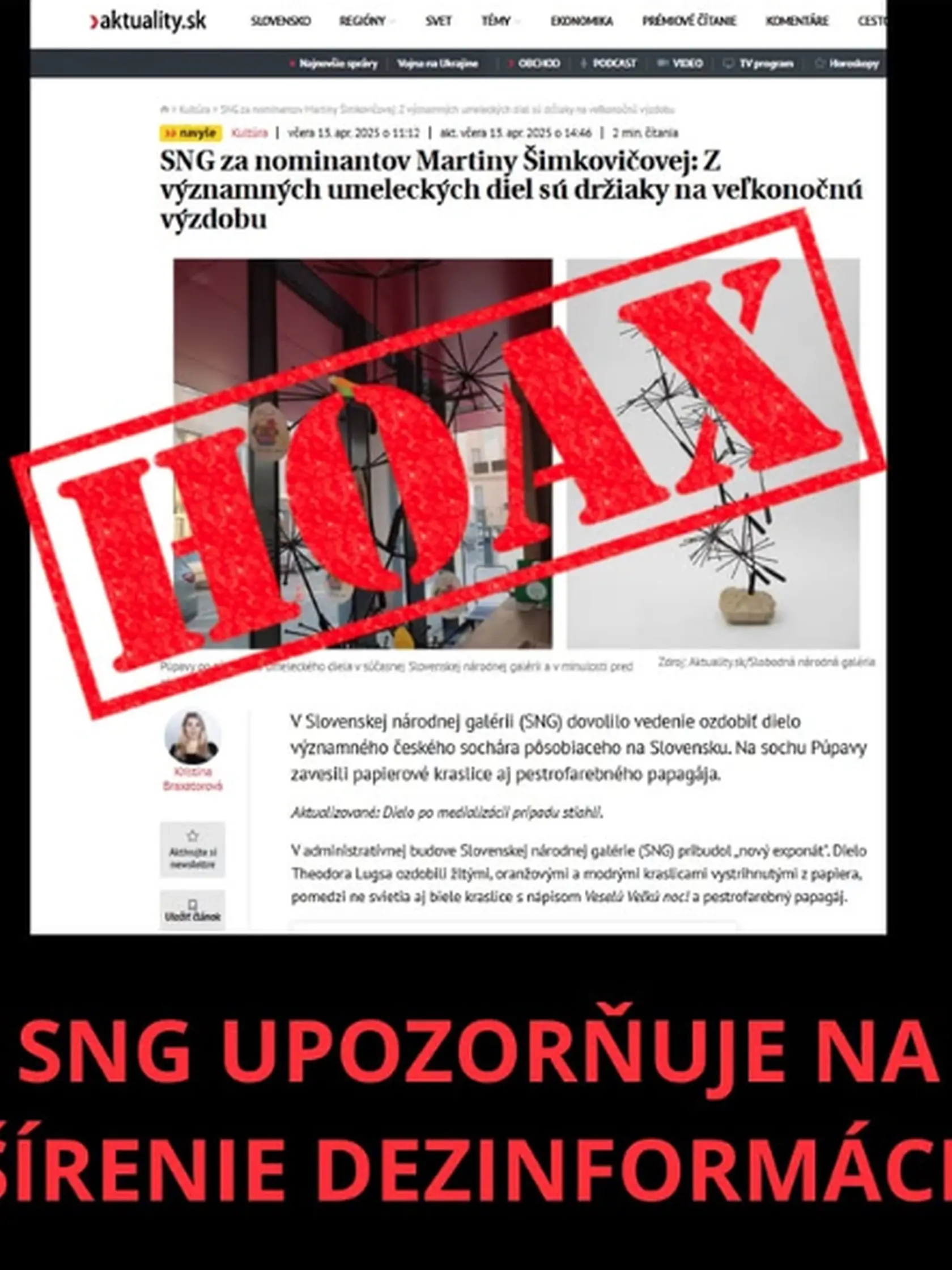 SNG reaguje na informácie ohľadne ich „veľkonočnej“ výzdoby