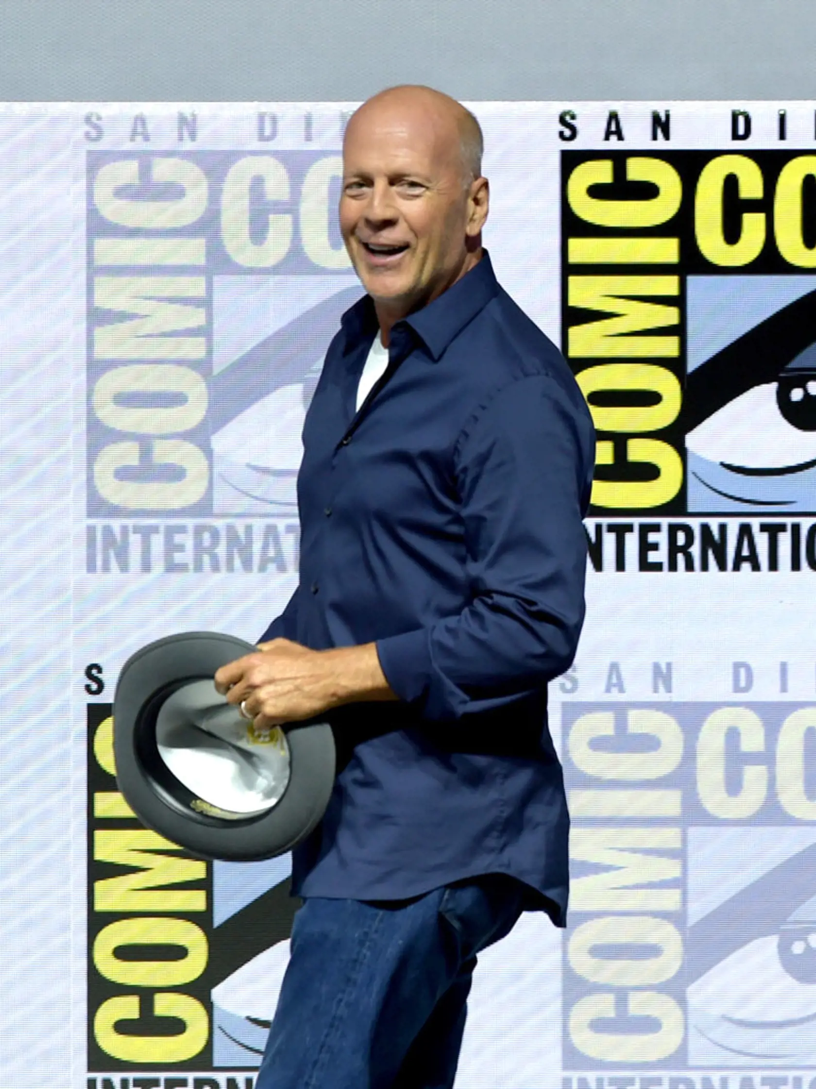 SAN DIEGO, CA - JULY 20:  Bruce Willis speaks onstage at the Universal Pictures' "Glass" and "Halloween" panels during Comic-Con International 2018 at San Diego Convention Center on July 20, 2018 in San Diego, California.  (Photo by Kevin Winter/Getty Images)
