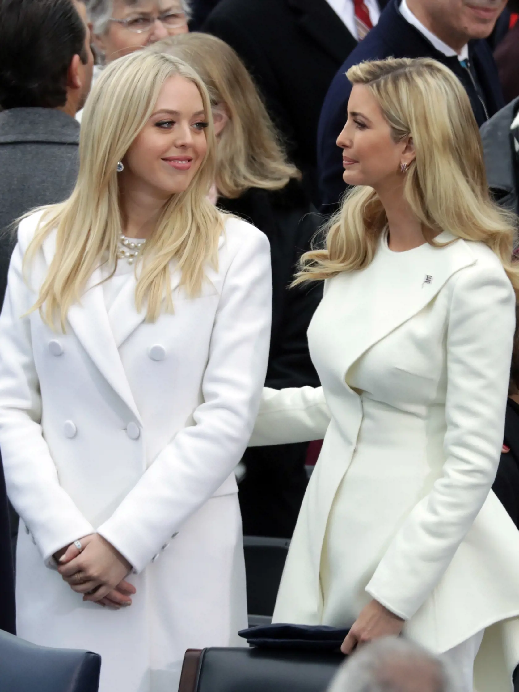 WASHINGTON, DC - JANUARY 20:  (L-R) Tiffany Trump and Ivanka Trump arrive on the West Front of the U.S. Capitol on January 20, 2017 in Washington, DC. In today's inauguration ceremony Donald J. Trump becomes the 45th president of the United States.  (Photo by Chip Somodevilla/Getty Images)