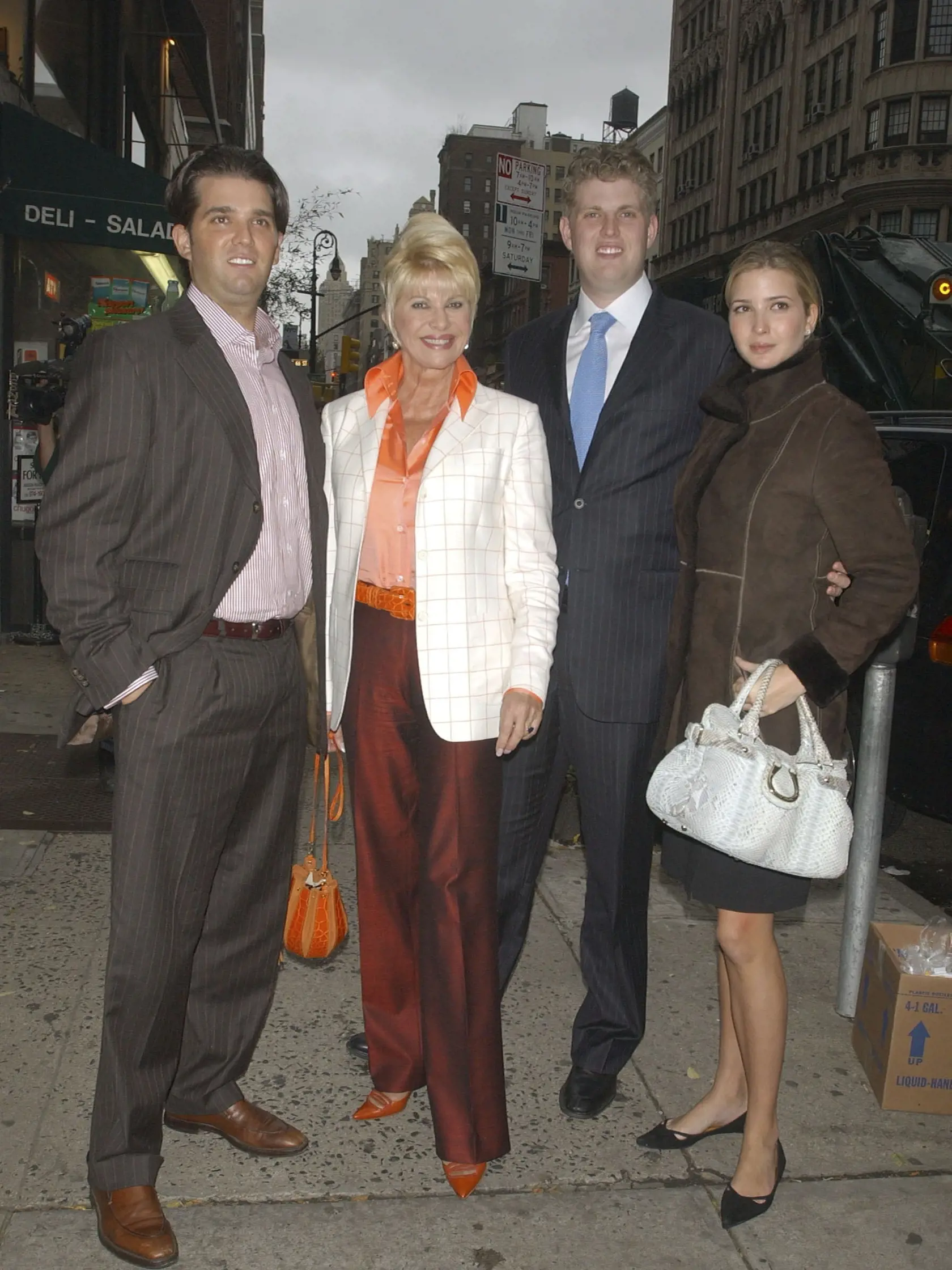 NEW YORK - NOVEMBER 16:  (NY DAILY NEWS, NEWSDAY AND ITALY OUT)  Ivana Trump poses with her children, Donald Trump Jr. (L), Eric Trump and Ivanka Trump (R) after lunch at Frederick's Madison November 16, 2006 in New York City.  (Photo by Arnaldo Magnani/Getty Images)