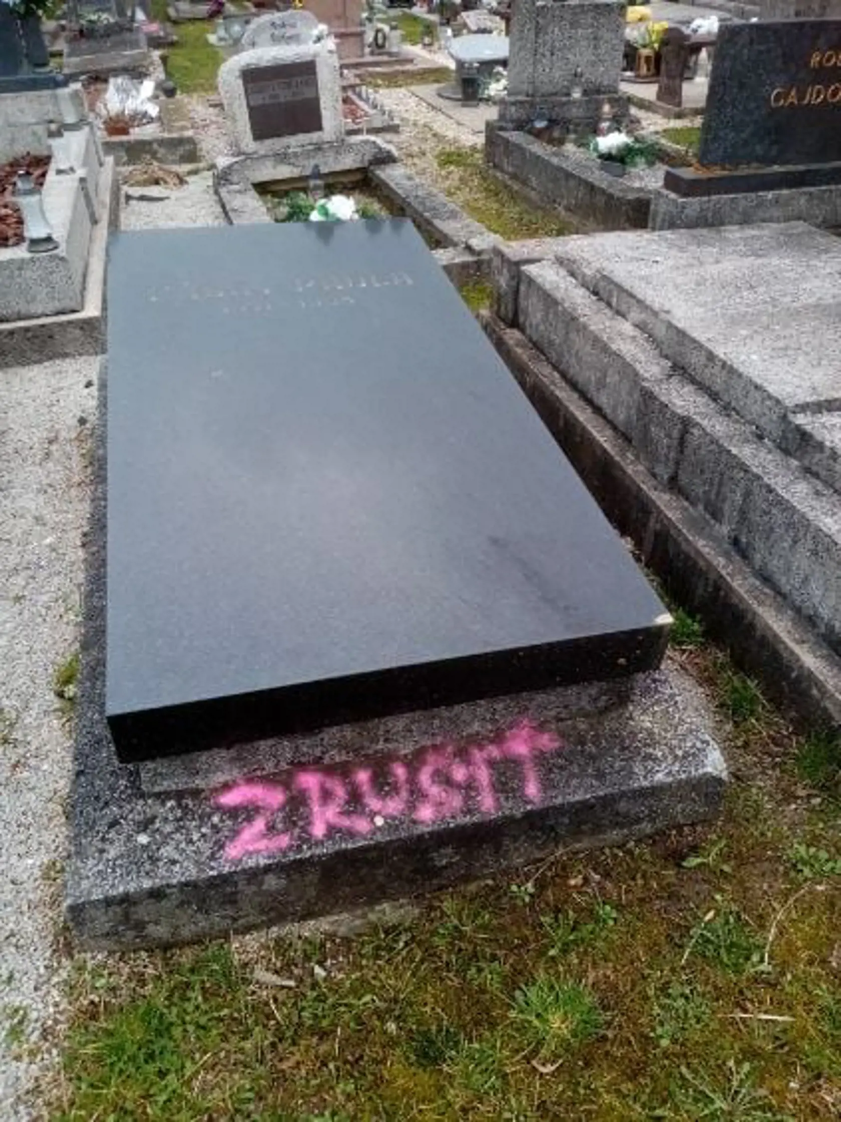 Niektoré z nich vedúca cintorína posprejovala sprejom, kde zanechala nápis: “zrušiť, voľné”.