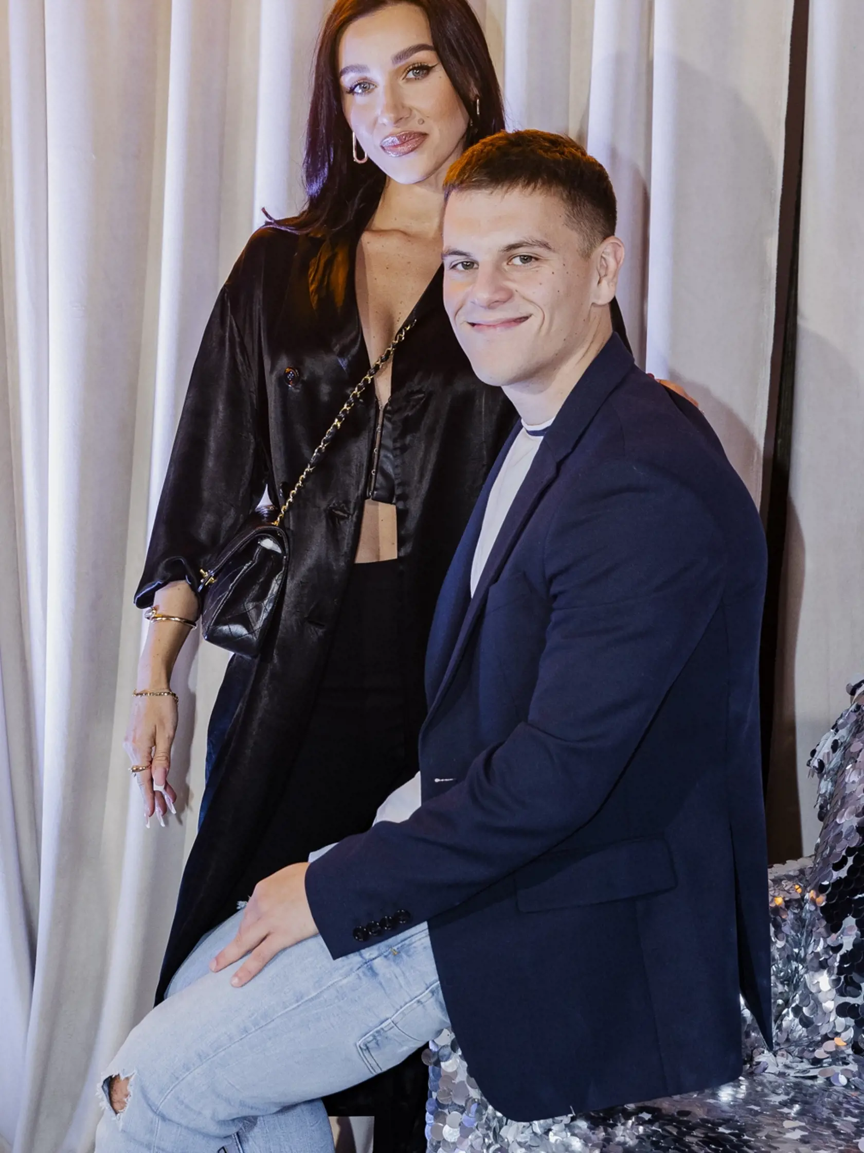 Na snímke Bianka Rumanová a Filip Jovanovič počas predstavenia poroty a tanečných párov súťaže TV Markíza Let´s Dance 2023.