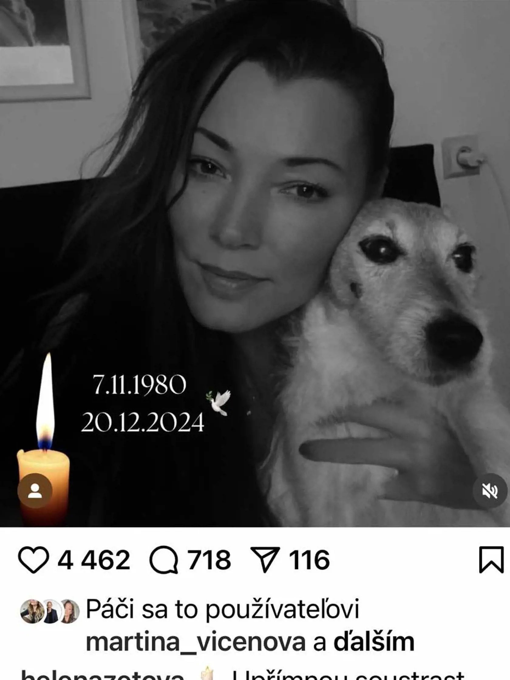 Fotka, ktorá sa objavila pár hodín po smrti Heleny Zeťovej na jej Instagrame. Zverejnila ju pravdepodobne jej manažérka Jana. 