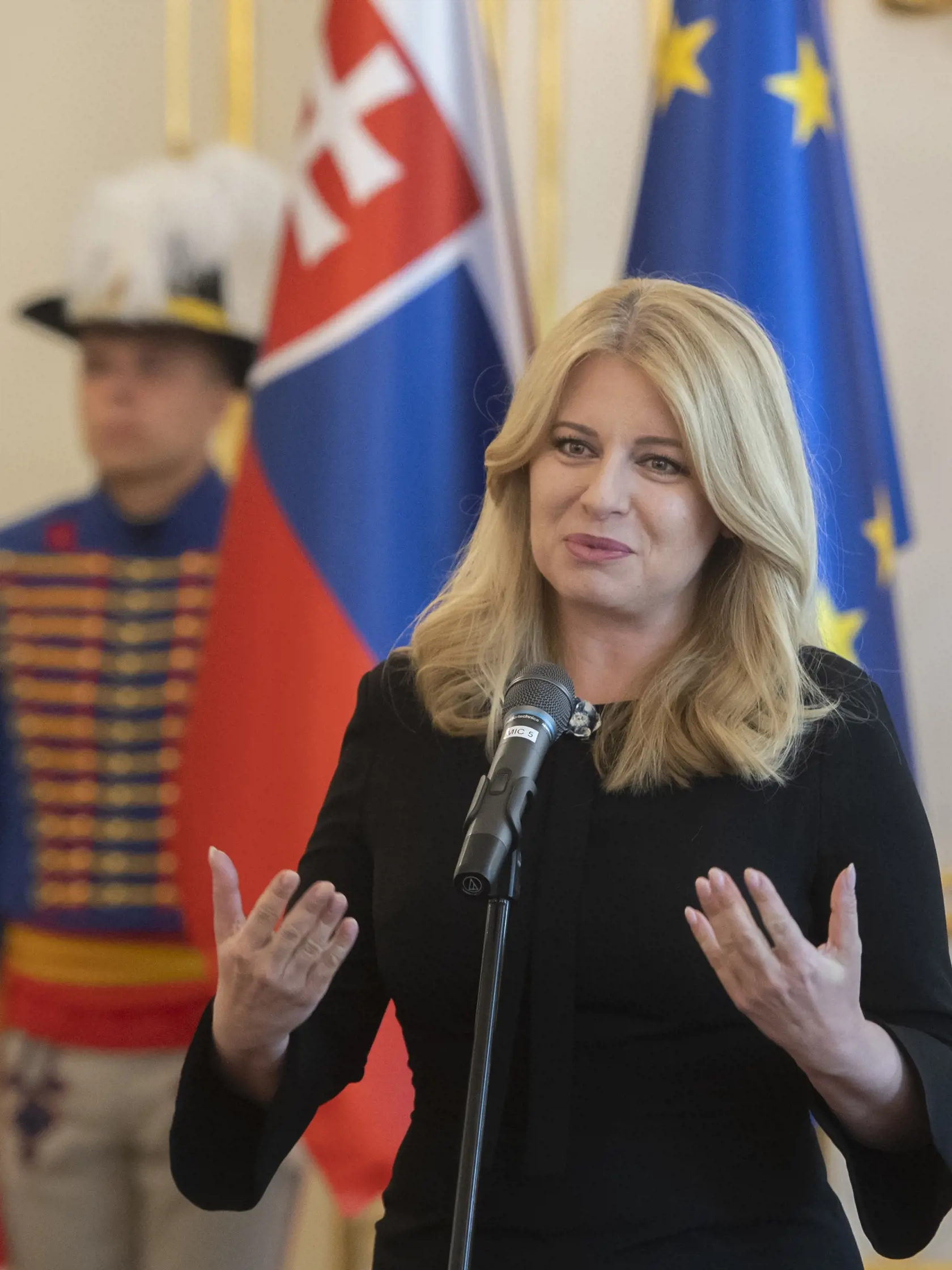 Na snímke prezidentka SR Zuzana Čaputová prijala v Prezidentskom paláci primátora mesta Trenčín Richarda Rybníčka spolu s tímom projektu Európske hlavné mesto kultúry (EHMK) 2026, ktorým bude v roku 2026 mesto Trenčín. V Bratislave 6. júla 2022.