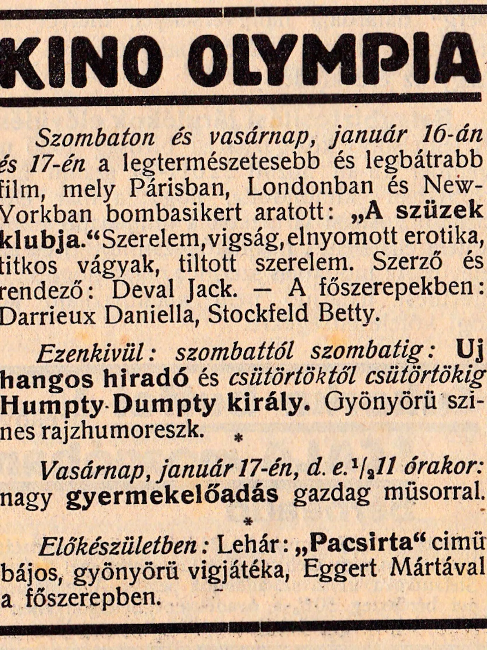 Program kina Olympia.
