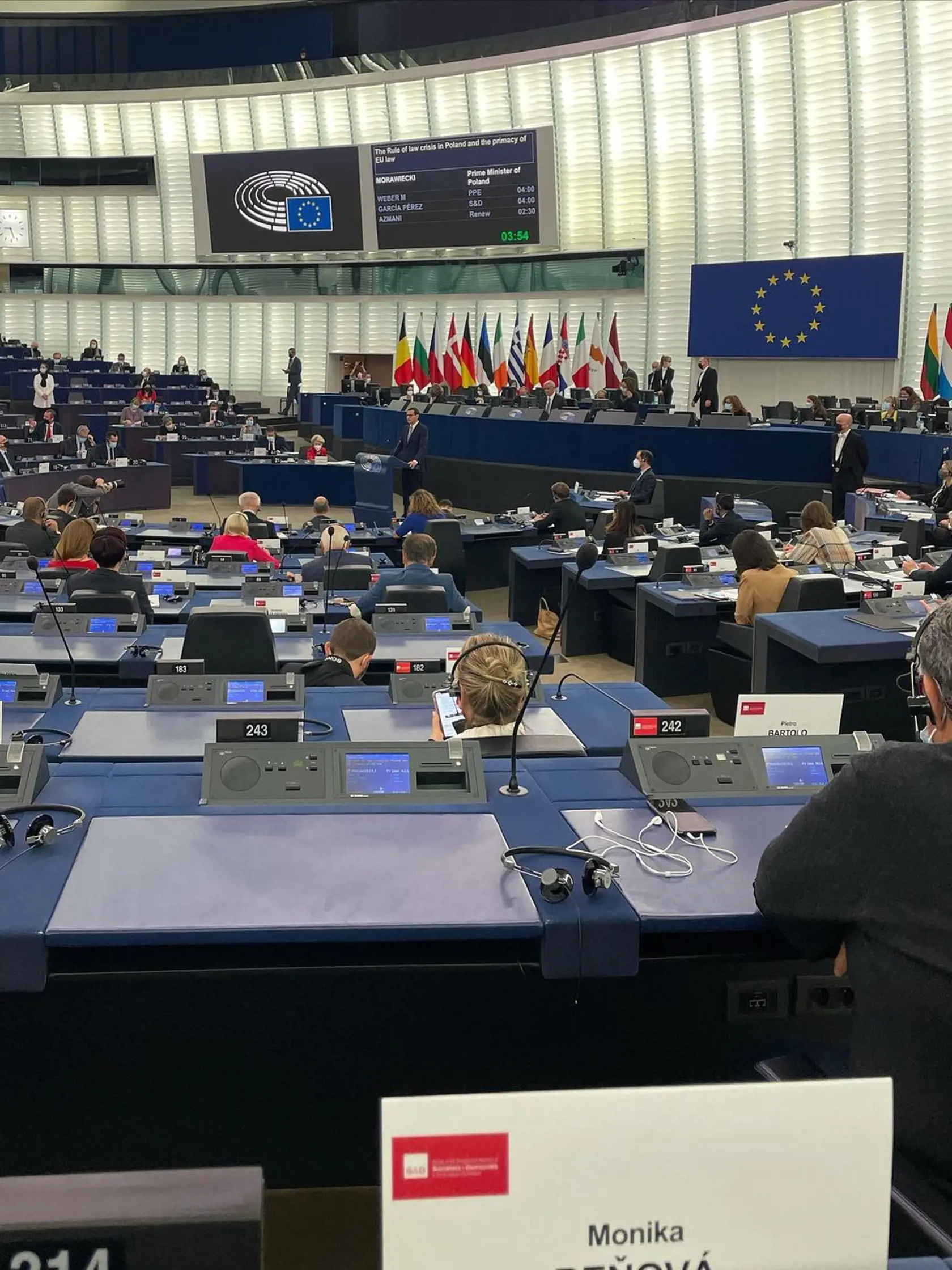 Miesto europoslankyne Moniky Beňovej v europarlamente v Štrasburgu.