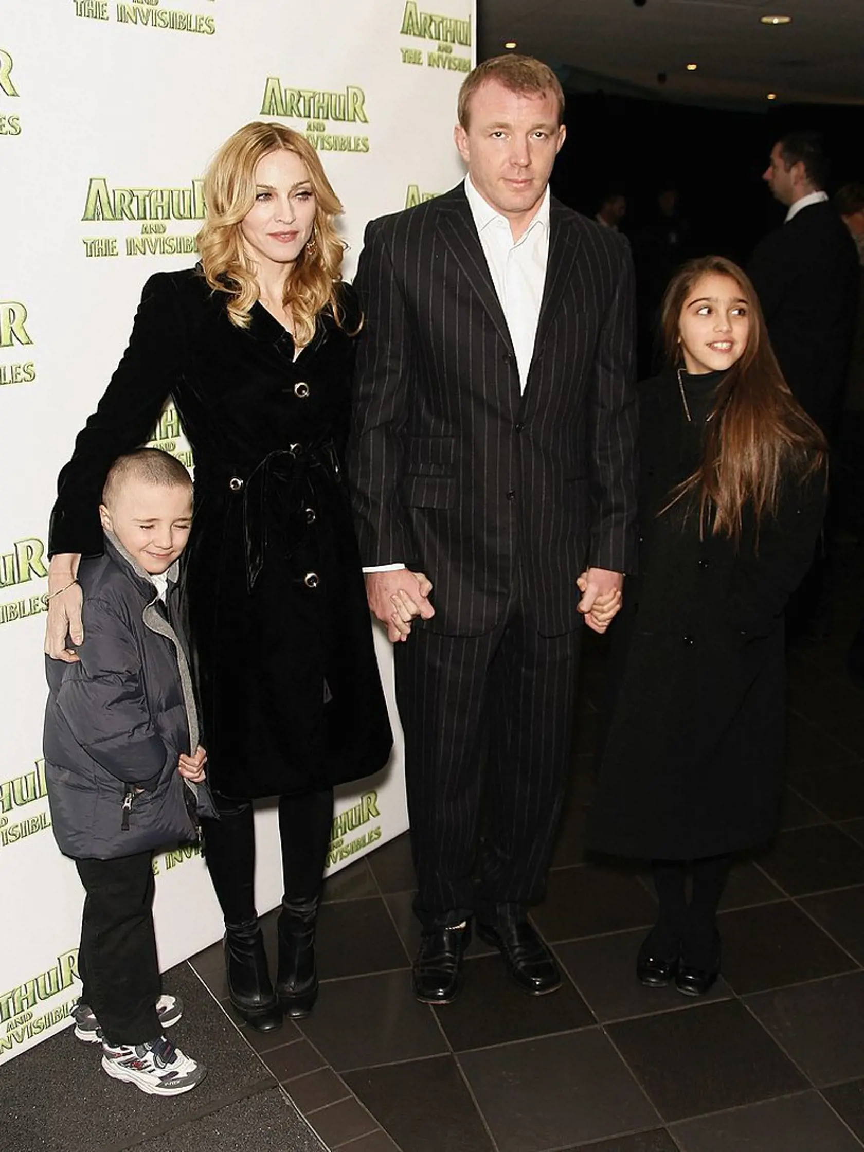 LONDON - JANUARY 25:  (UK TABLOID NEWSPAPERS OUT) Madonna, husband Guy Ritchie, daughter Lourdes and son Rocco arrive at the UK premiere of "Arthur And The Invisibles" at Vue cinema, Leicester Square on January 25, 2007 in London, England.  (Photo by Gareth Davies/Getty Images)