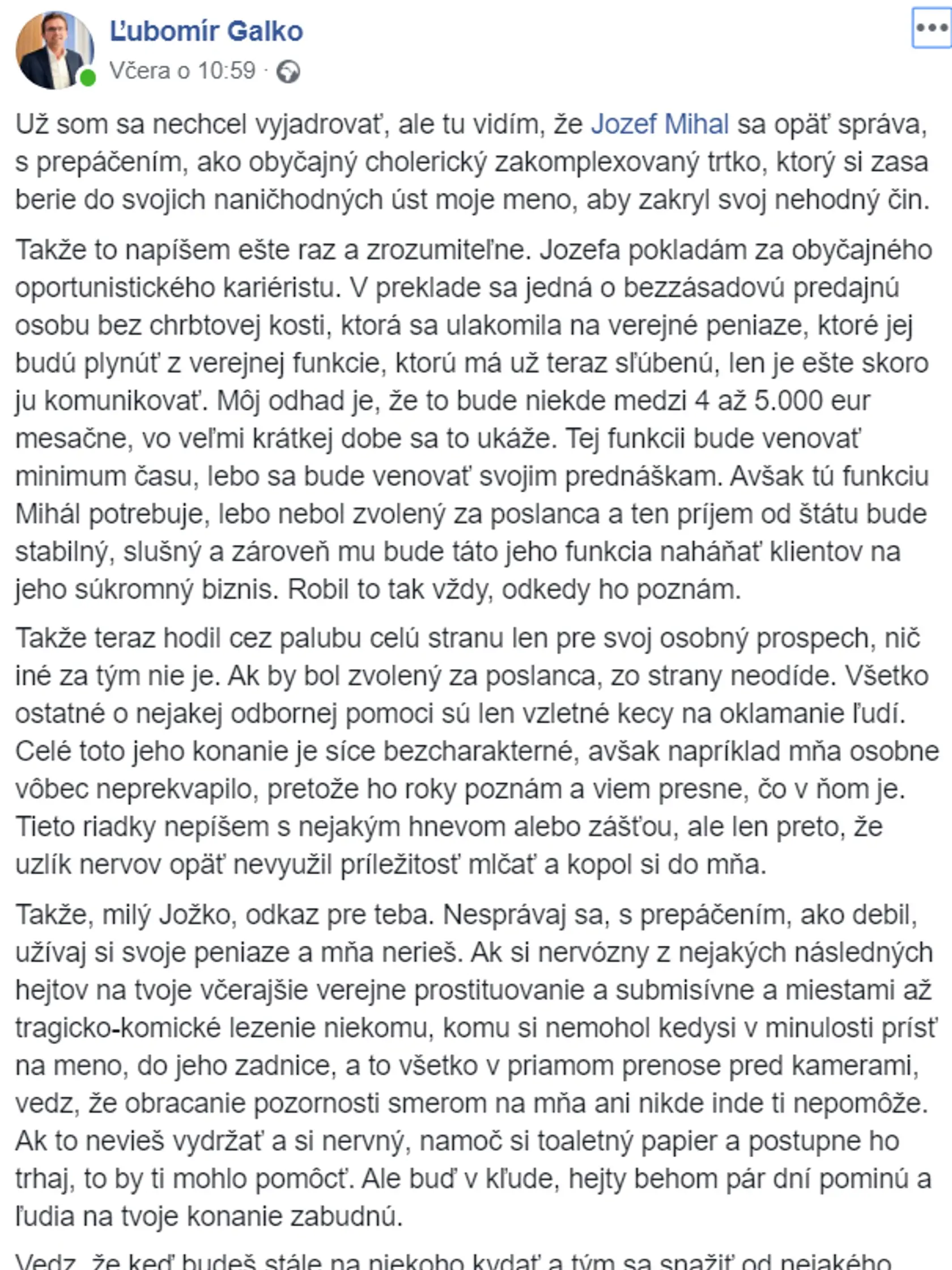 Ľubomír Galko - status