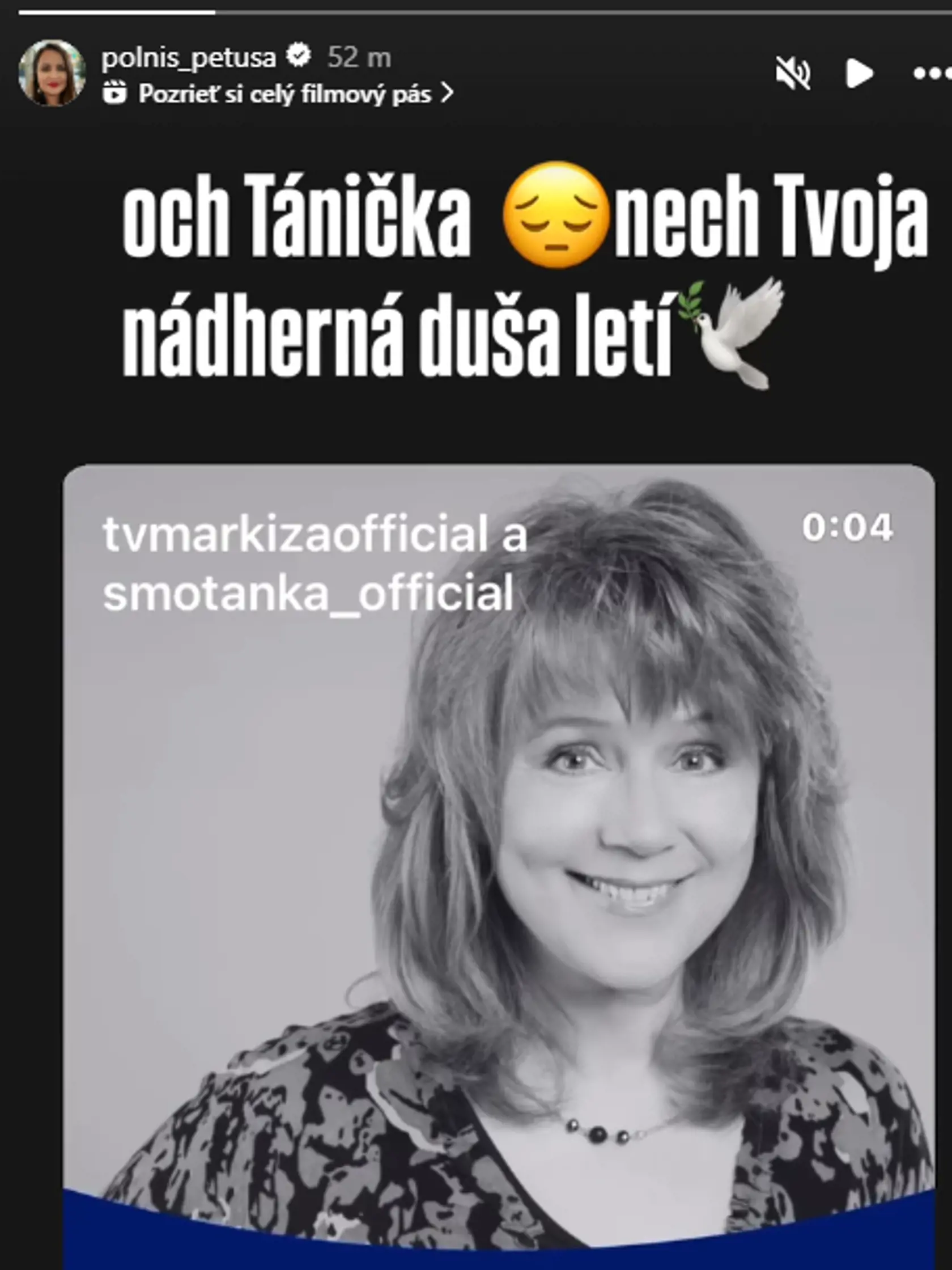 Odkaz do neba jej poslala aj Petra Polnišová.