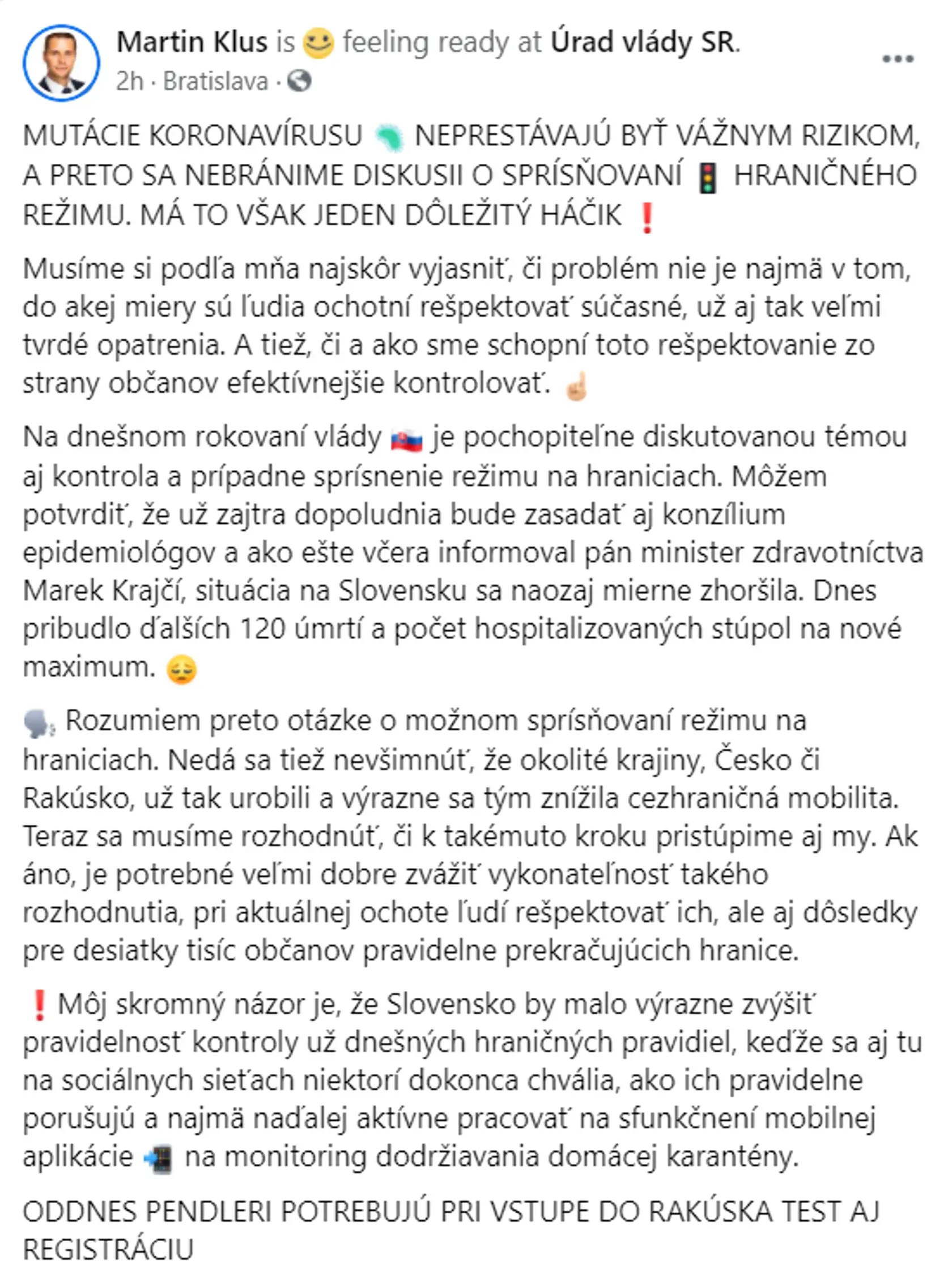 Štátny tajomník Martin Klus vidí riešenie v dôkladnej kontrole súčasných opatrení.