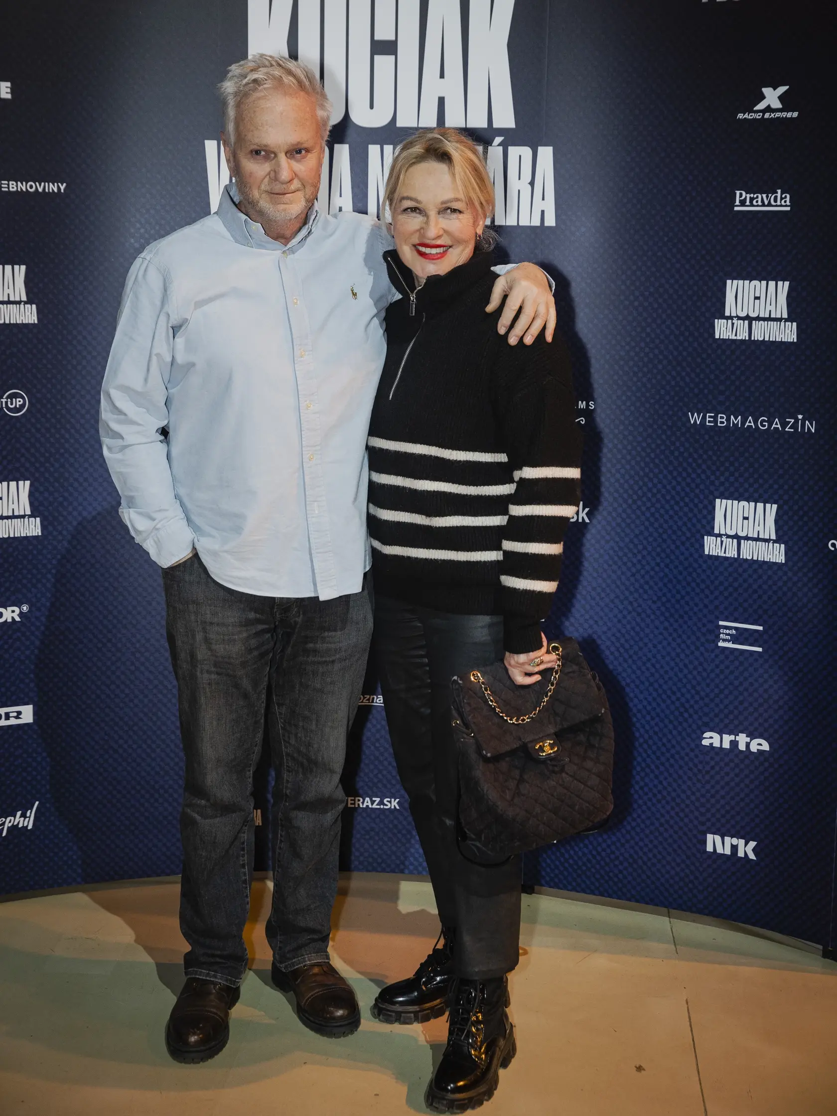 Na snímke Ján Kuric a Simona Bubánová počas slávnostnej premiéry dokumentárneho filmu Kuciak: Vražda novinára, ktorá sa uskutočnila symbolicky 21. 2. 2023 v bratislavskej Starej tržnici.