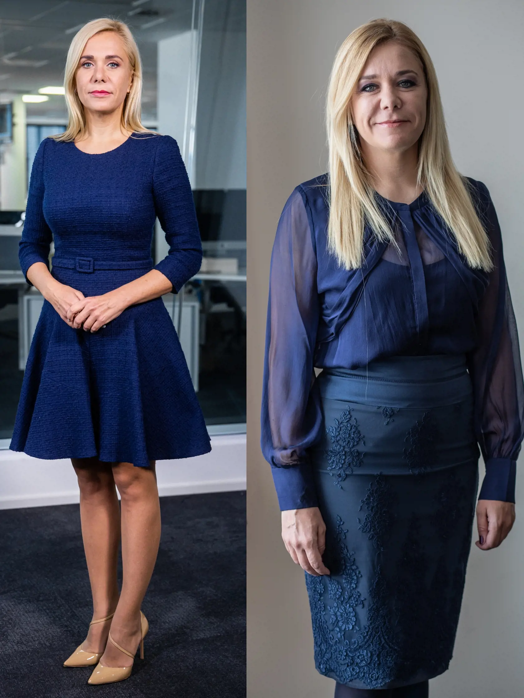 Nie je modrá ako modrá. V šatníku Denisy Sakovej aj dnes prevládajú rôzne odtiene modrej farby. Kým ale v minulosti sa objavovala v outfitoch, ktoré jej zbytočne pridávali na váhe, dnes uprednostňuje modely s perfektne tvarovaným strihom.