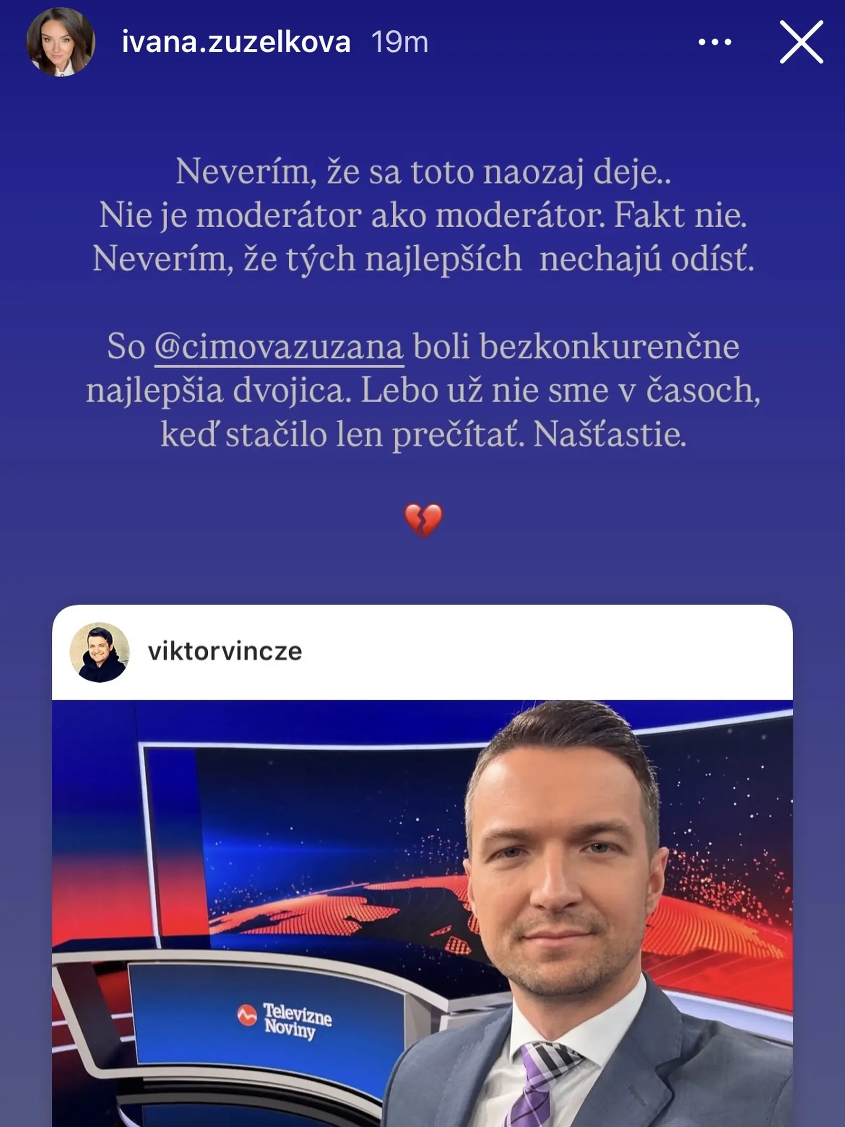 Reakcia Ivany Zuzelkovej na odchod Viktora Vinczeho z Markízy.