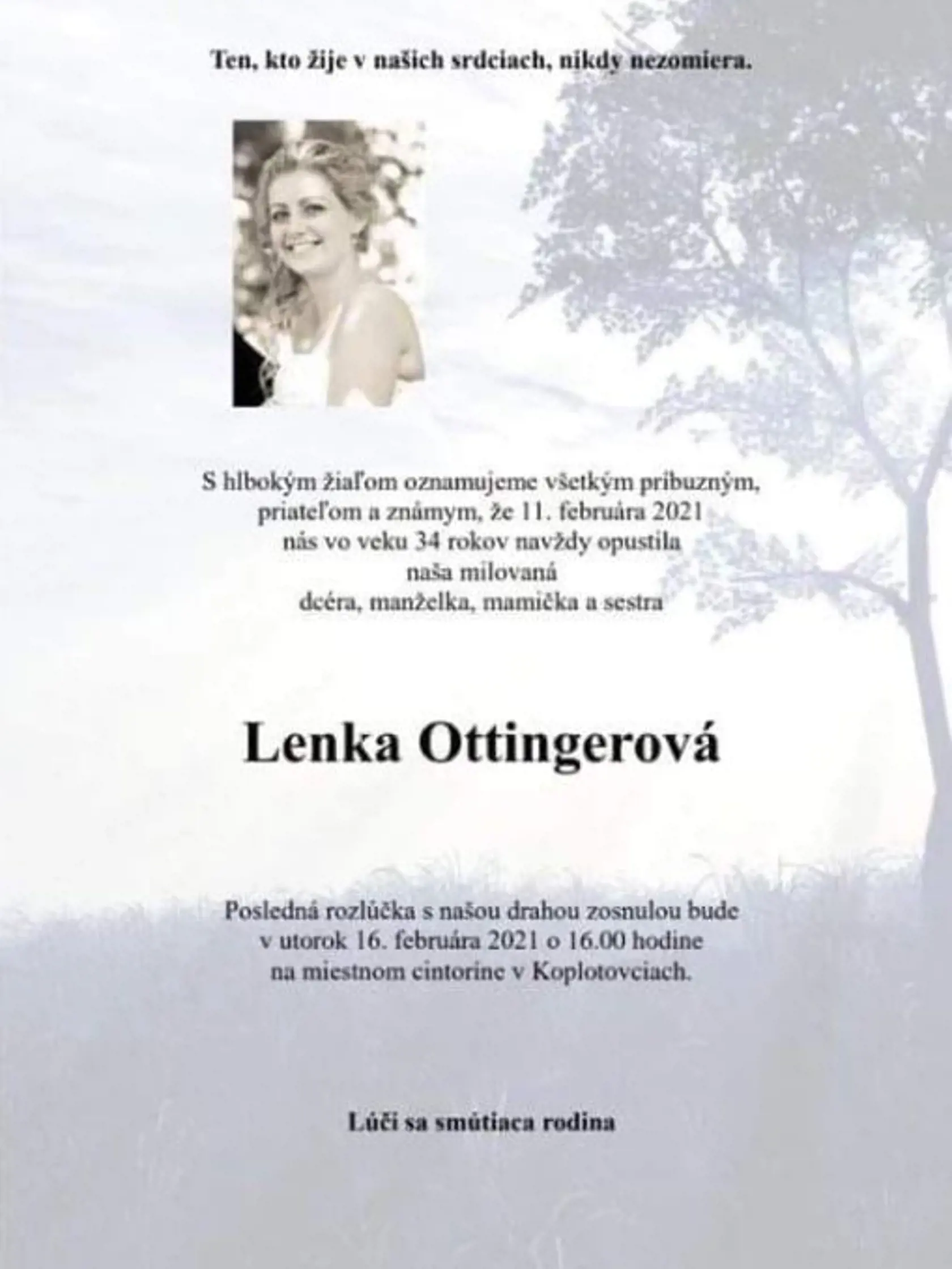 Toto smútočné oznámenie trhá srdce.