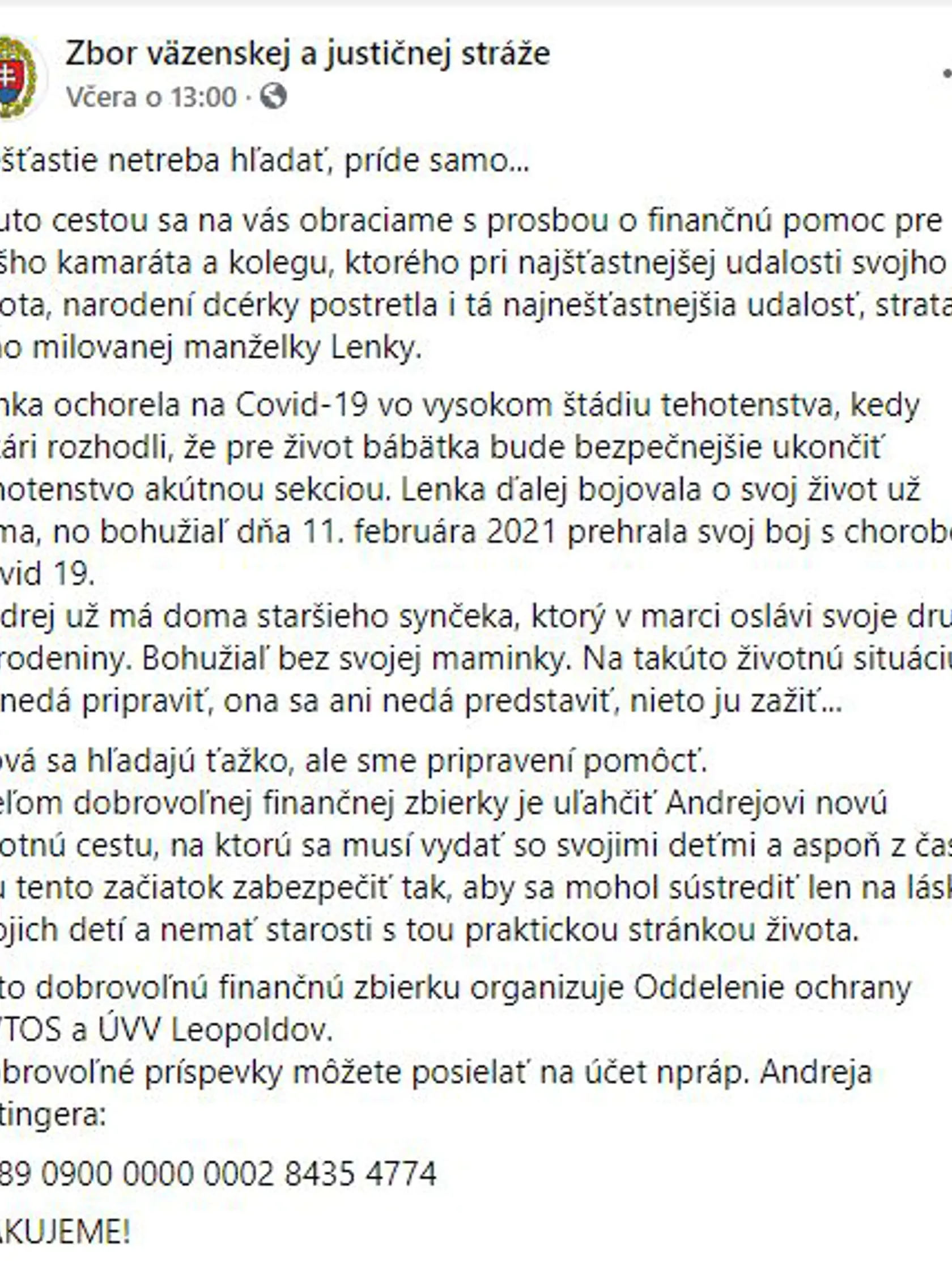 Kolegovia pre mladého vdovca zorganizovali zbierku, aby toto nešťastné obdobie dokázal nejako prežiť.