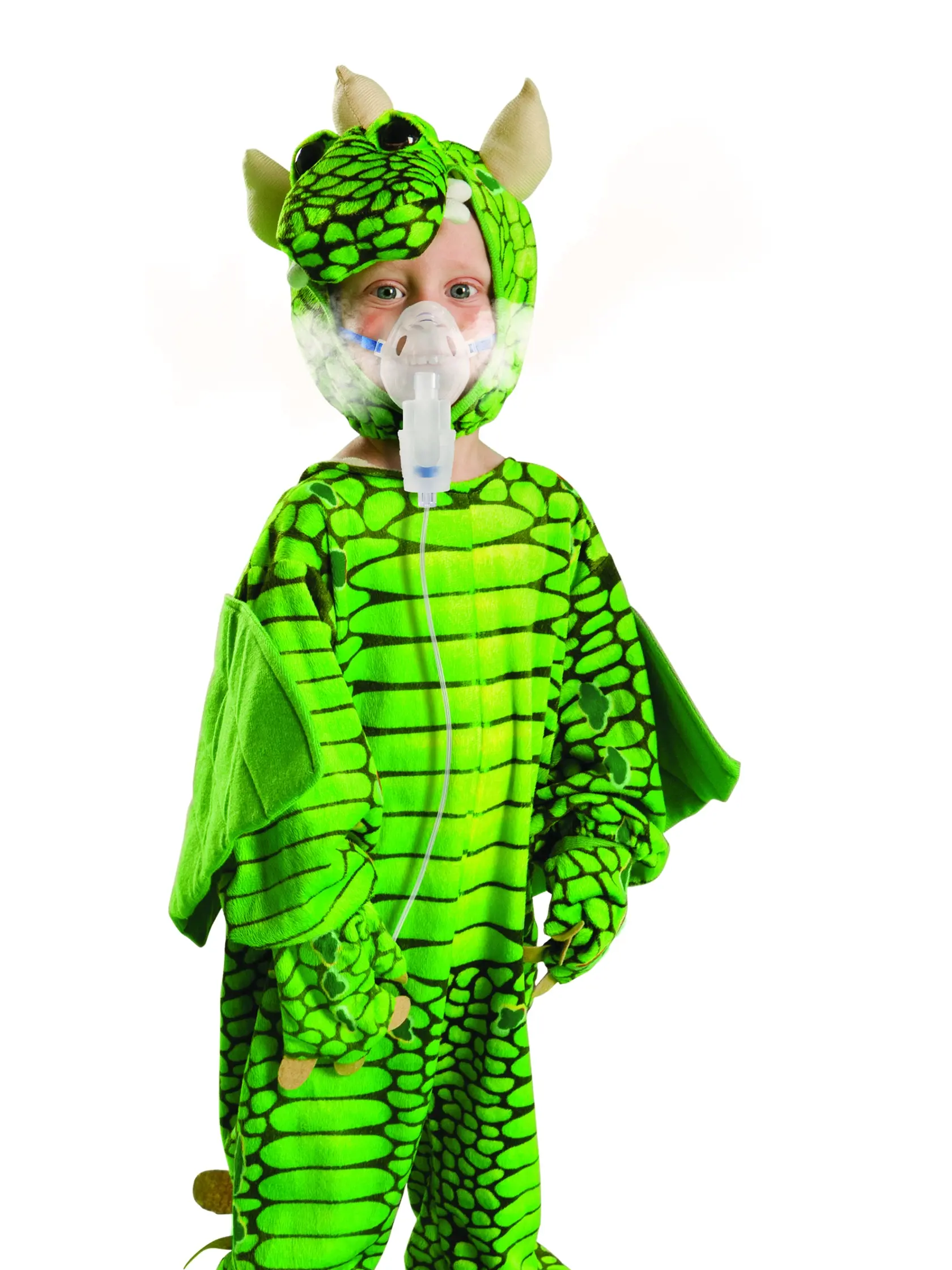 Portrait of boy (2-3) in dragon costume for Halloween